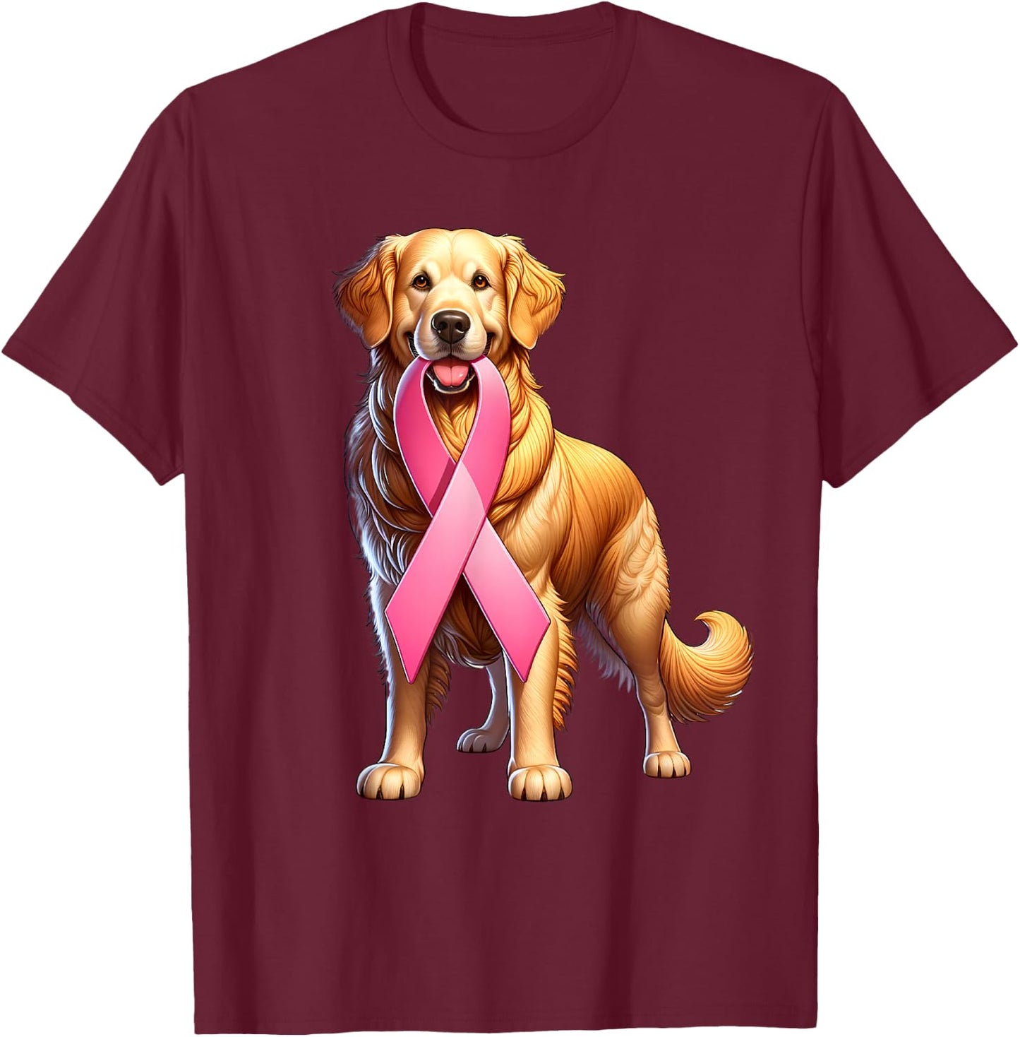 Breast Cancer Awareness Golden Retriever Pink Ribbon Dog T-Shirt - T-Shirt | Maroon