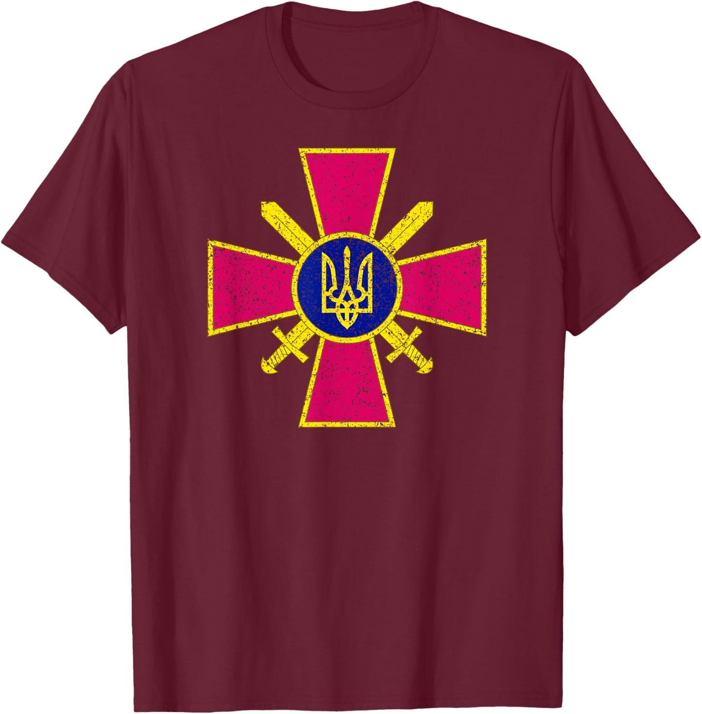 Ukrainian Ground Forces Emblem Ukraine Army Armed Forces T-Shirt - T-Shirt | Maroon