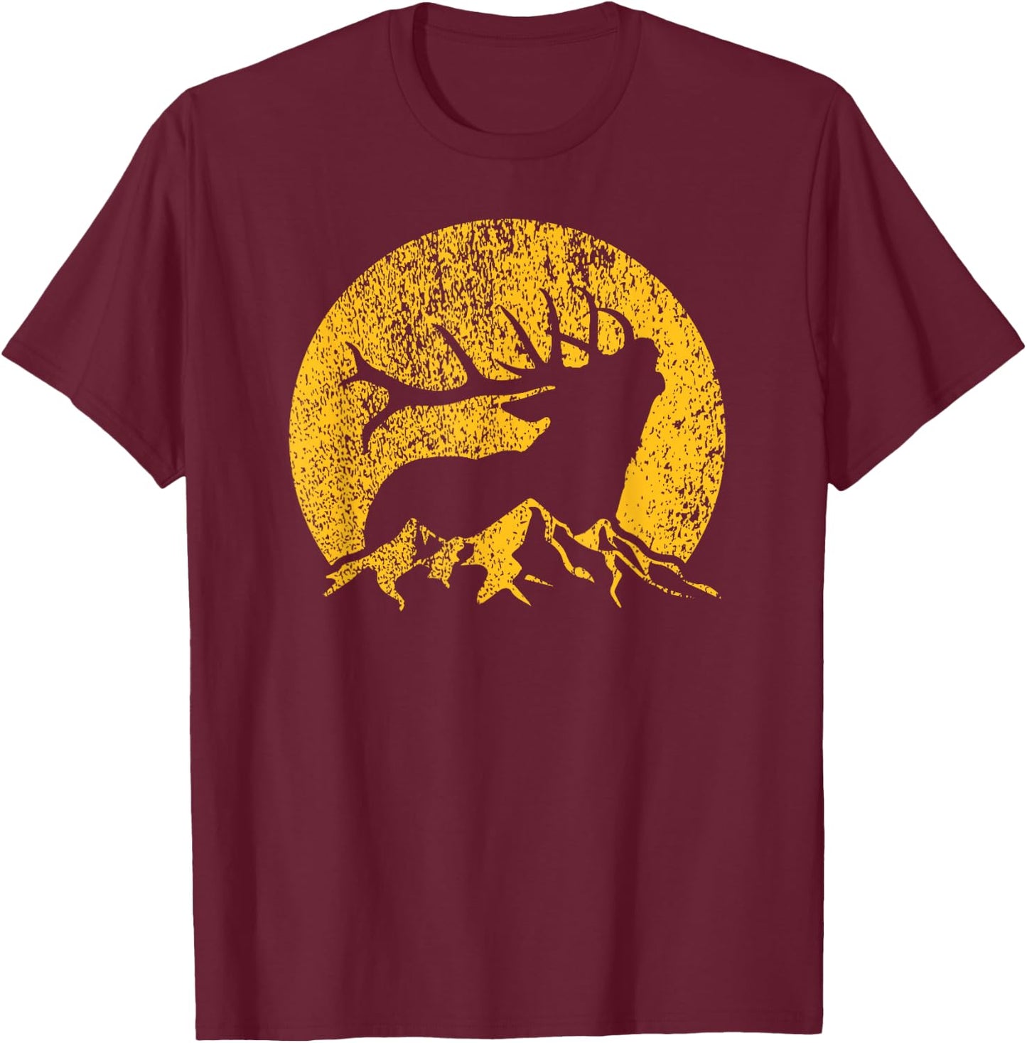 American Elk Hunter Dad Vintage Retro Bow Hunting Gift T-Shirt - T-Shirt | Maroon