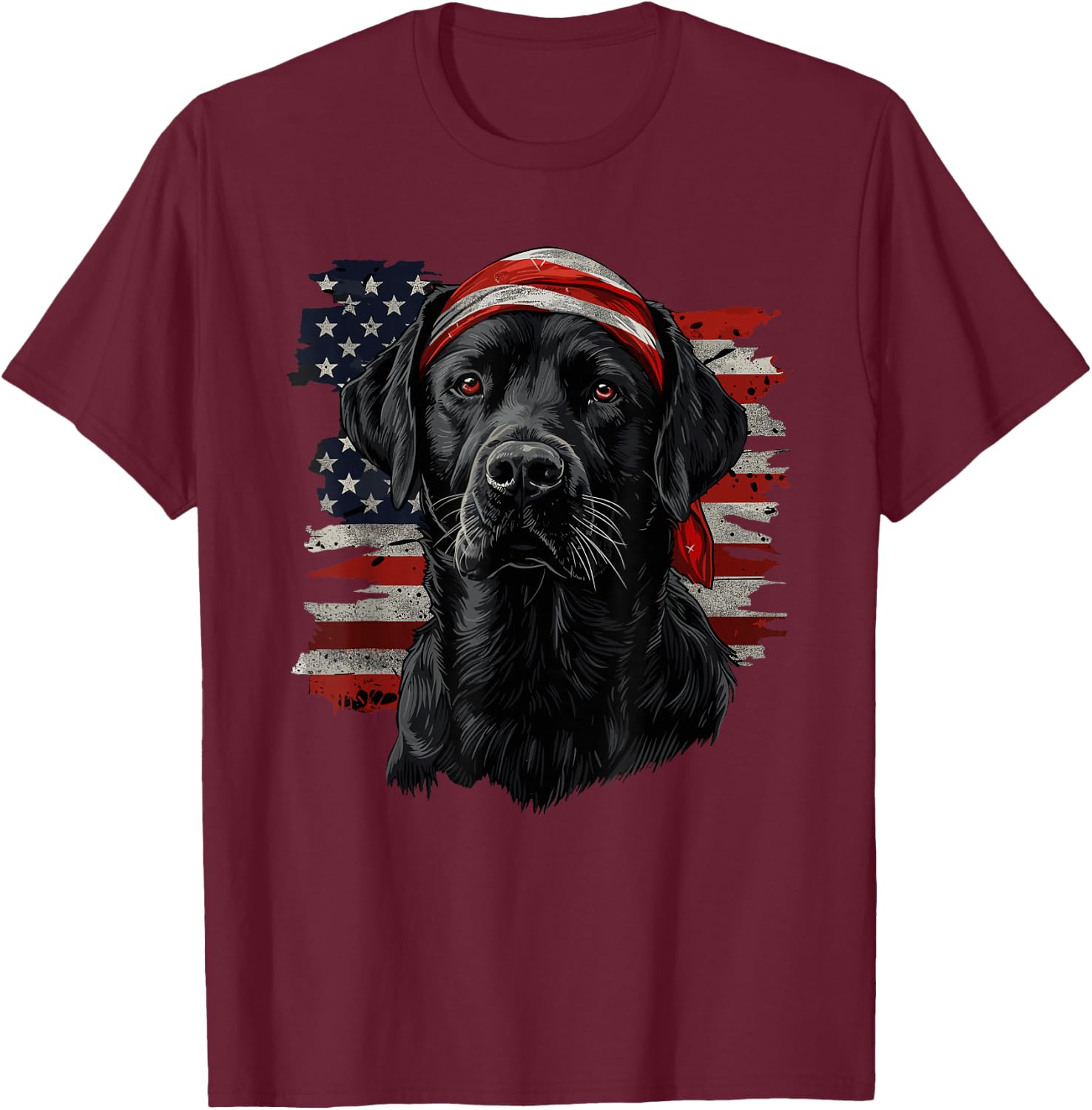 Black Labrador Patriotic Lab 4th Of July USA American Flag T-Shirt - T-Shirt | Maroon