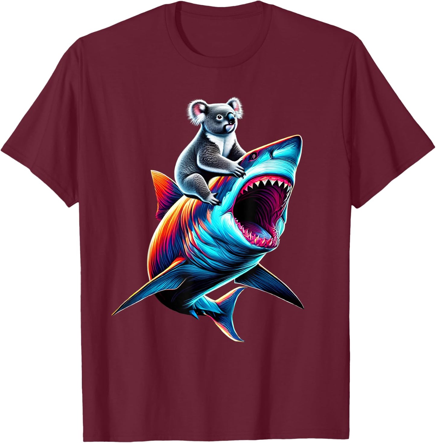 Funny Koala Riding Shark Koala Lover T-Shirt - T-Shirt | Maroon
