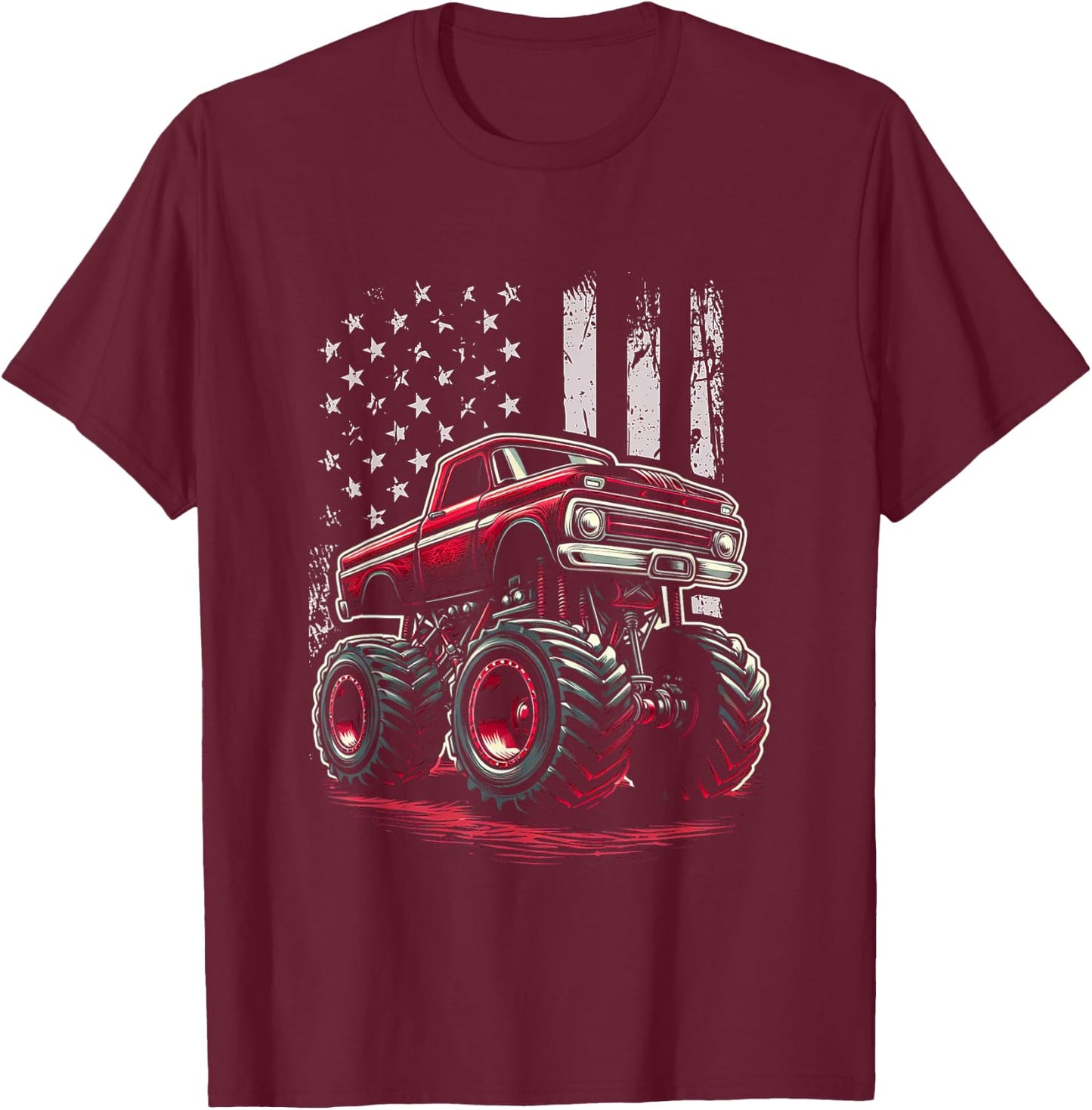 Patriotic USA Monster Truck Adult T-Shirt - T-Shirt | Maroon