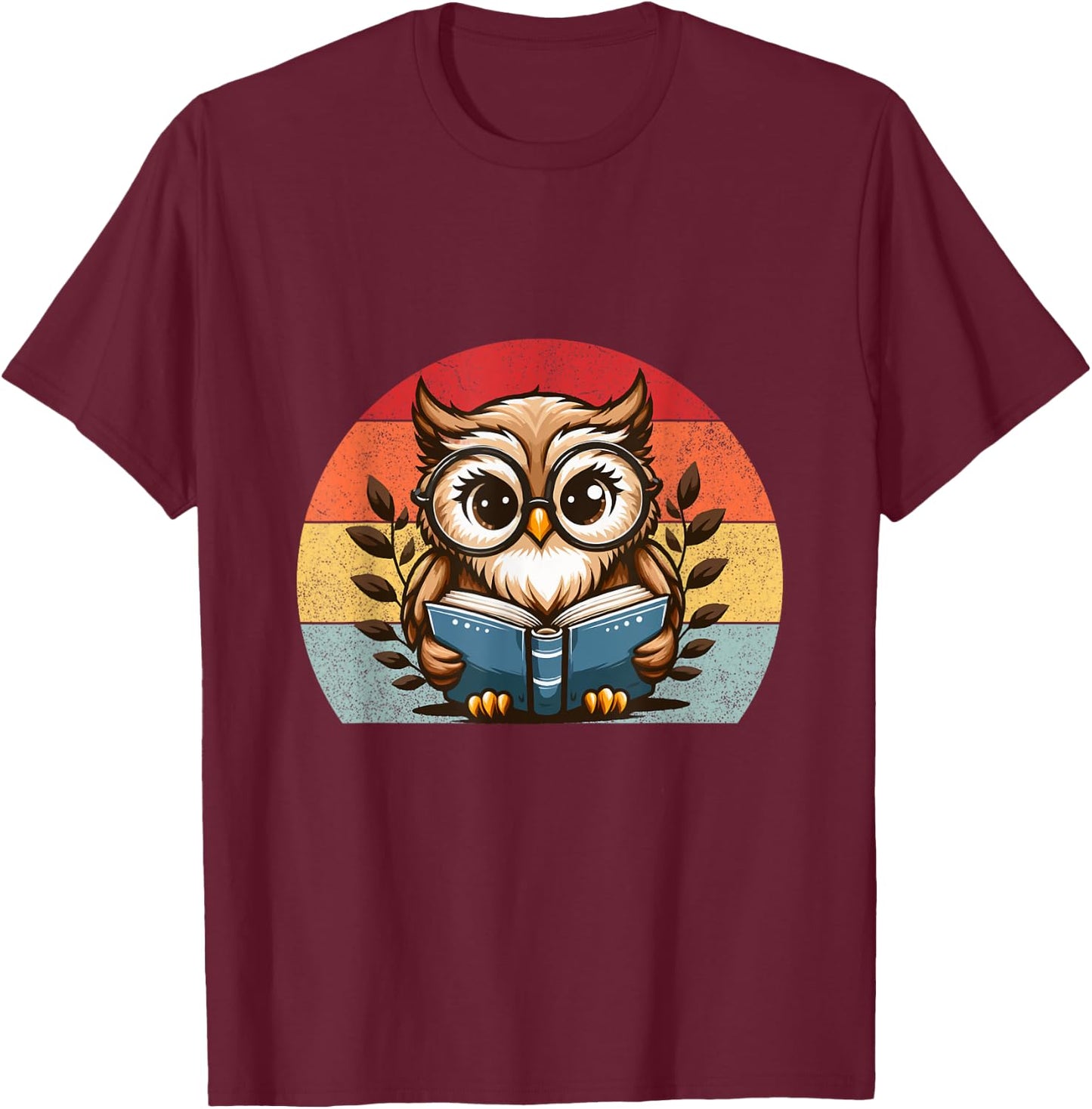 Funny Cute Owl reading a book teacher Owl Reads Book T-Shirt - T-Shirt | Maroon