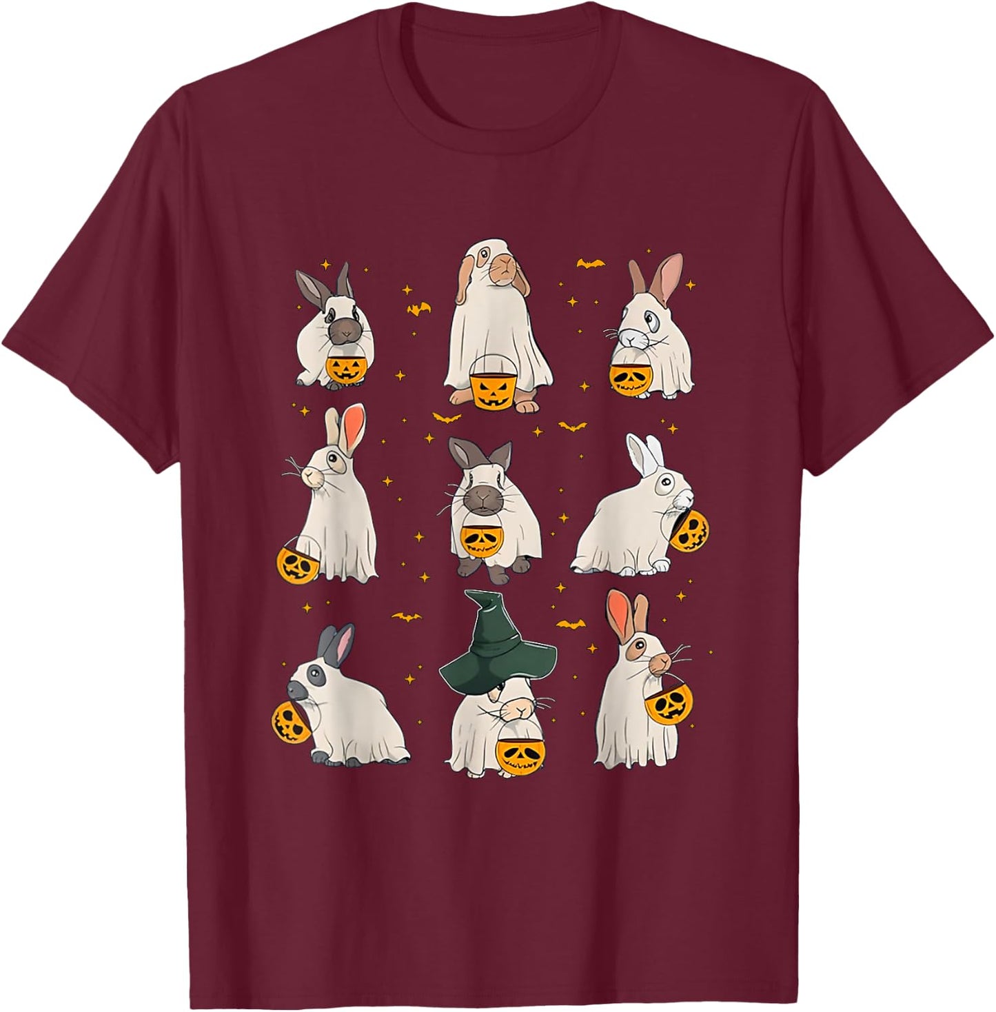 Spooky Rabbit Ghost Halloween Scary Bunnies With Pumpkins T-Shirt - T-Shirt | Maroon