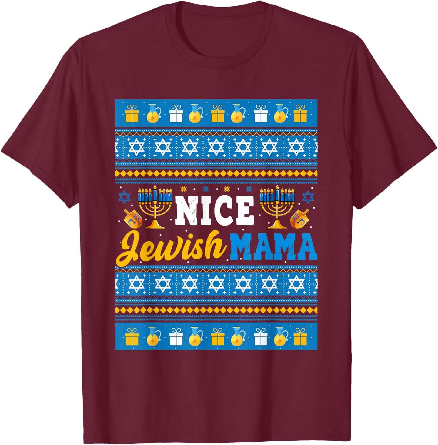 Nice Jewish Mama Hanukkah Menorah Dreidel Matching Family T-Shirt - T-Shirt | Maroon