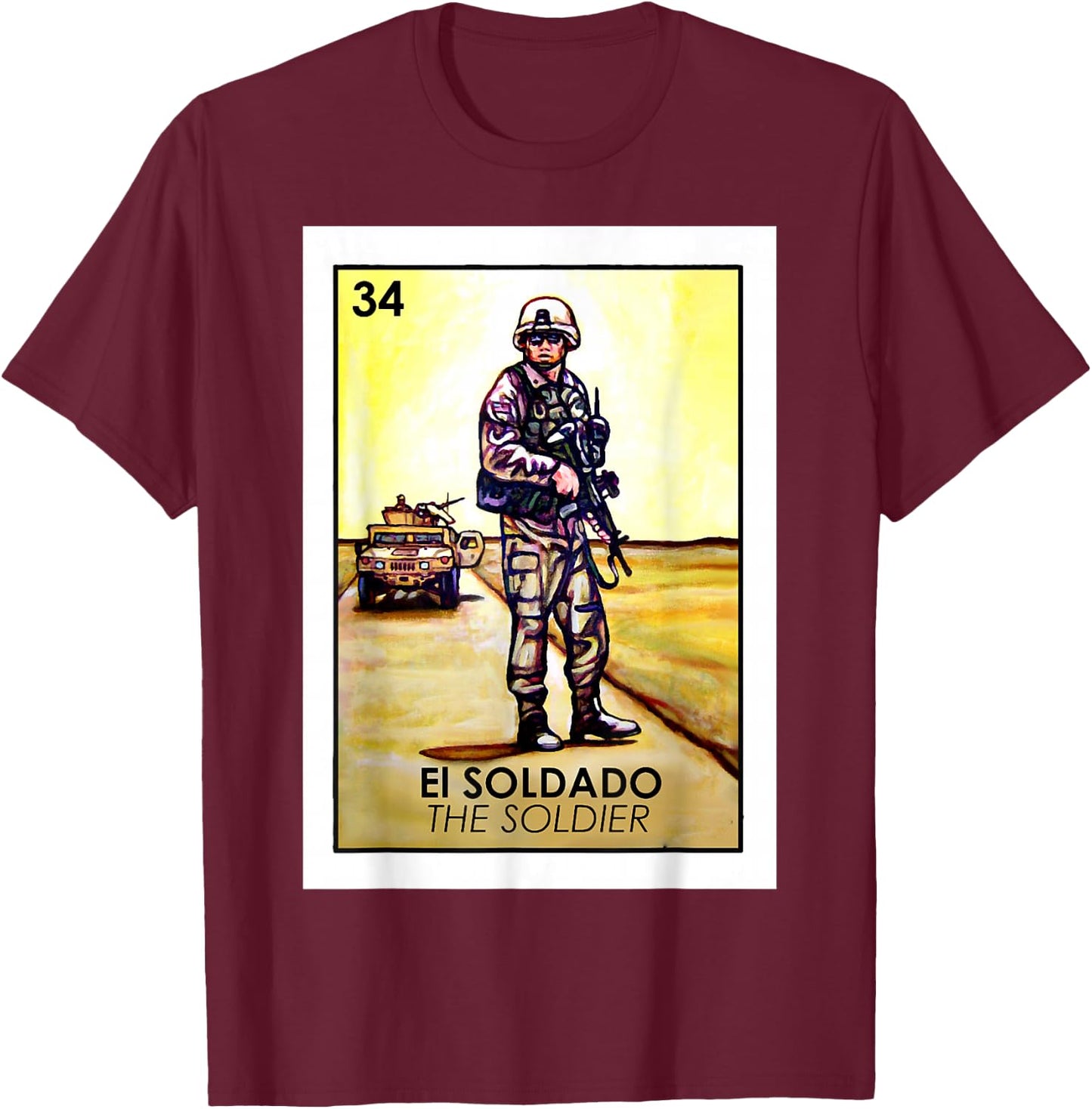 El Soldado Card Mexican Lottery Card T-Shirt - T-Shirt | Maroon