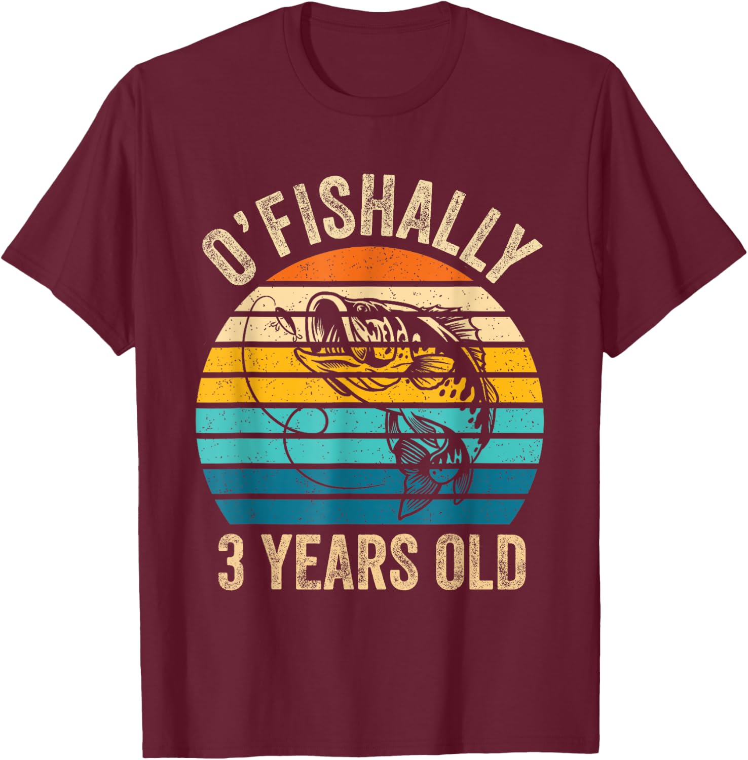 Ofishally 3 Year Old Shirt 3rd Birthday Vintage Fishing T-Shirt - T-Shirt | Maroon