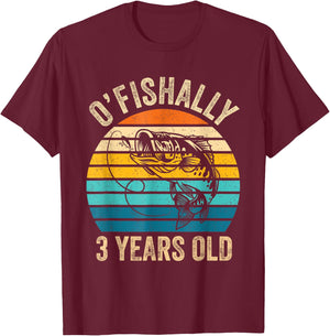 Ofishally 3 Year Old Shirt 3rd Birthday Vintage Fishing T-Shirt - T-Shirt | Maroon