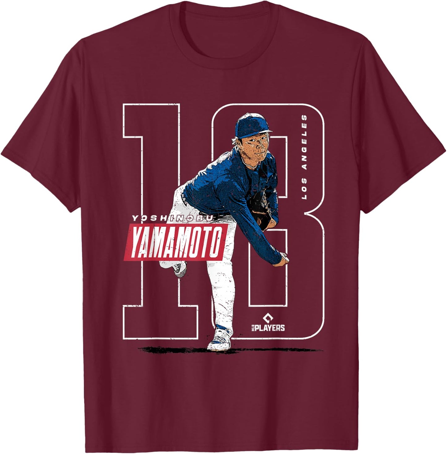 Yoshinobu Yamamoto | Los Angeles MLB Player | MLBYAM3004 T-Shirt - T-Shirt | Maroon