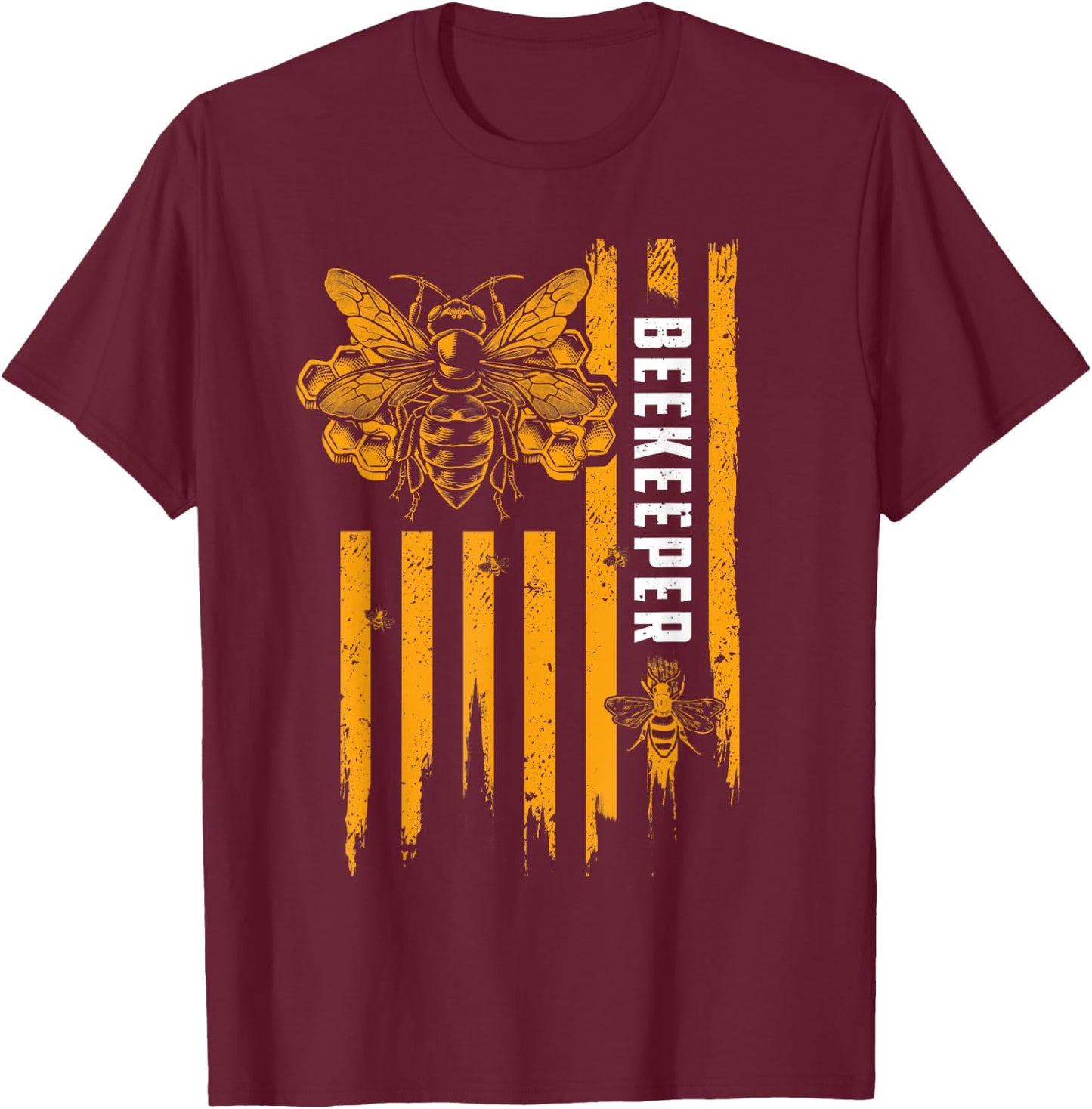 Beekeeping American Flag Honeycomb Honey Bees Beekeeper T-Shirt - T-Shirt | Maroon