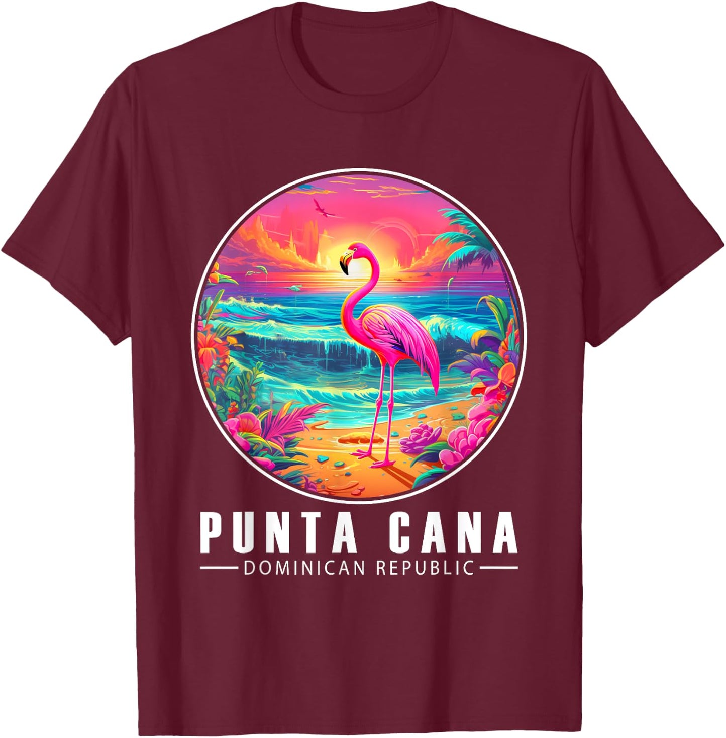 Punta Cana Flamingo Shirt Dominican Republic Beach Sunset T-Shirt - T-Shirt | Maroon
