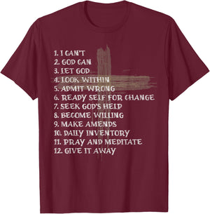 Celebrate the Recovery Christian Cross 12 Step Guide Pray T-Shirt - T-Shirt | Maroon