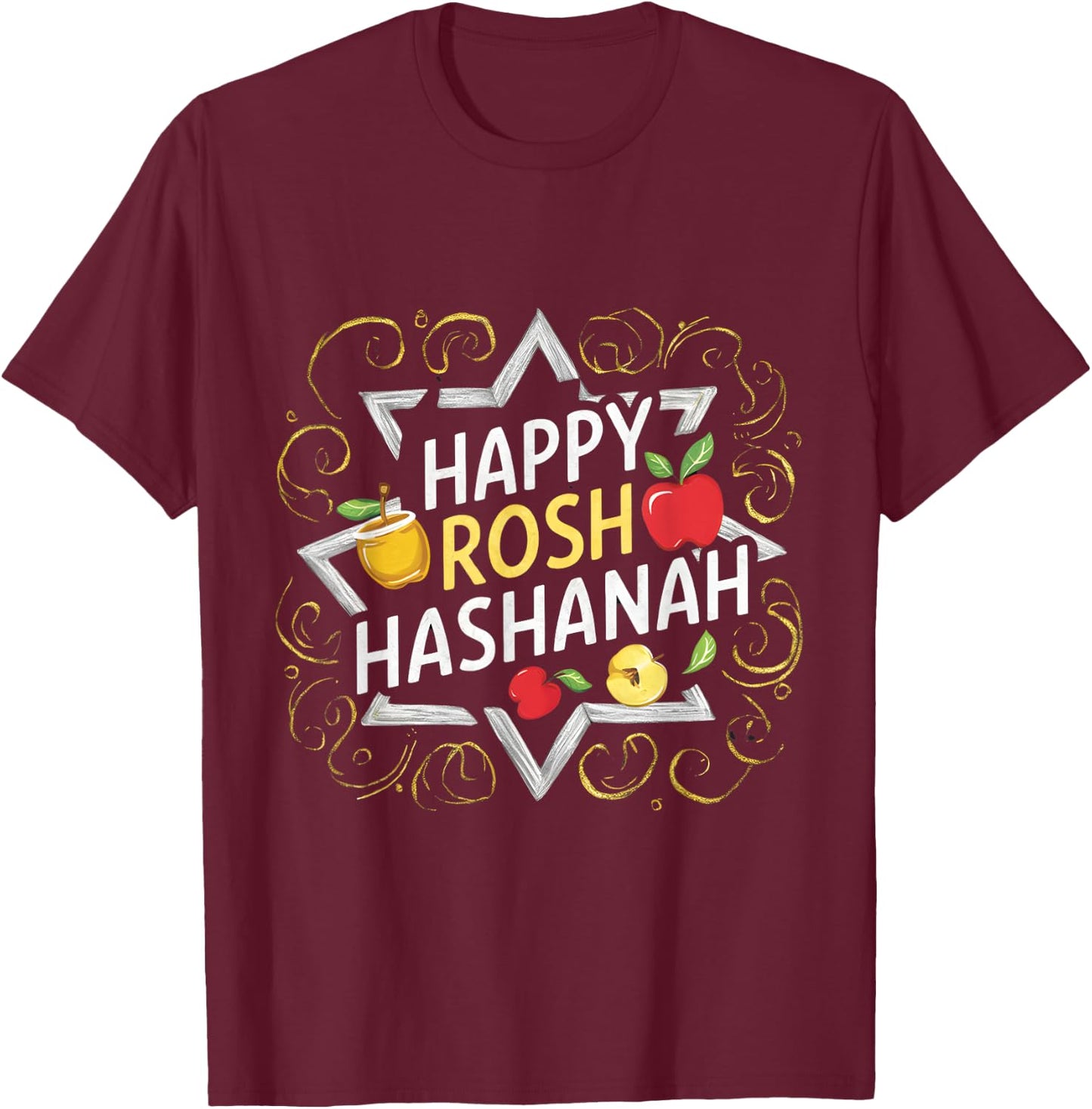 Happy Rosh Hashanah Festive Jewish Celebration Rosh Hashana T-Shirt - T-Shirt | Maroon