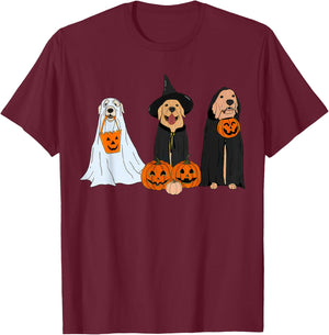 Golden Retriever Dogs Pumpkin Witchy Ghost Fall Halloween T-Shirt - T-Shirt | Maroon