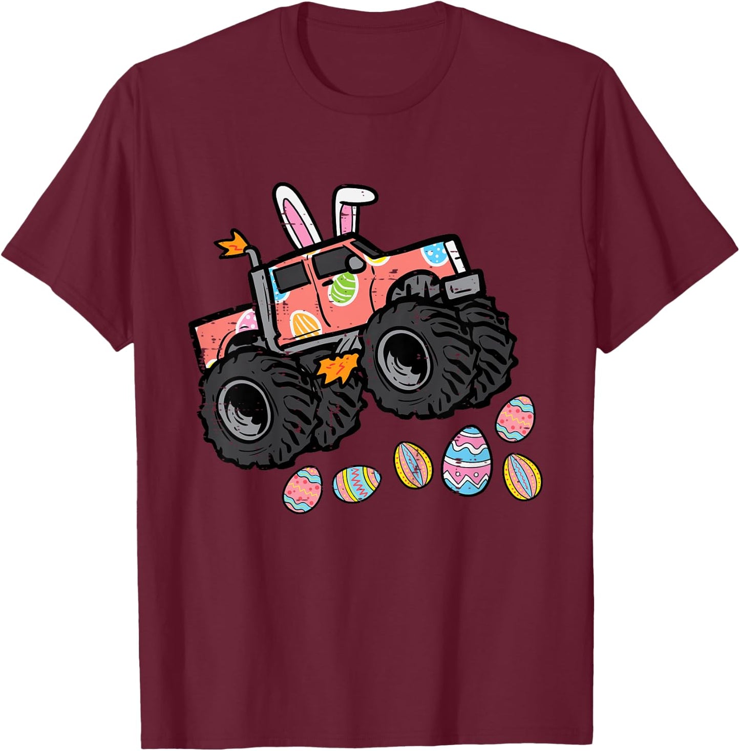 Kids Easter Monster Truck Bunny Ears Eggs Hunt Toddler Boys Kids T-Shirt - T-Shirt | Maroon