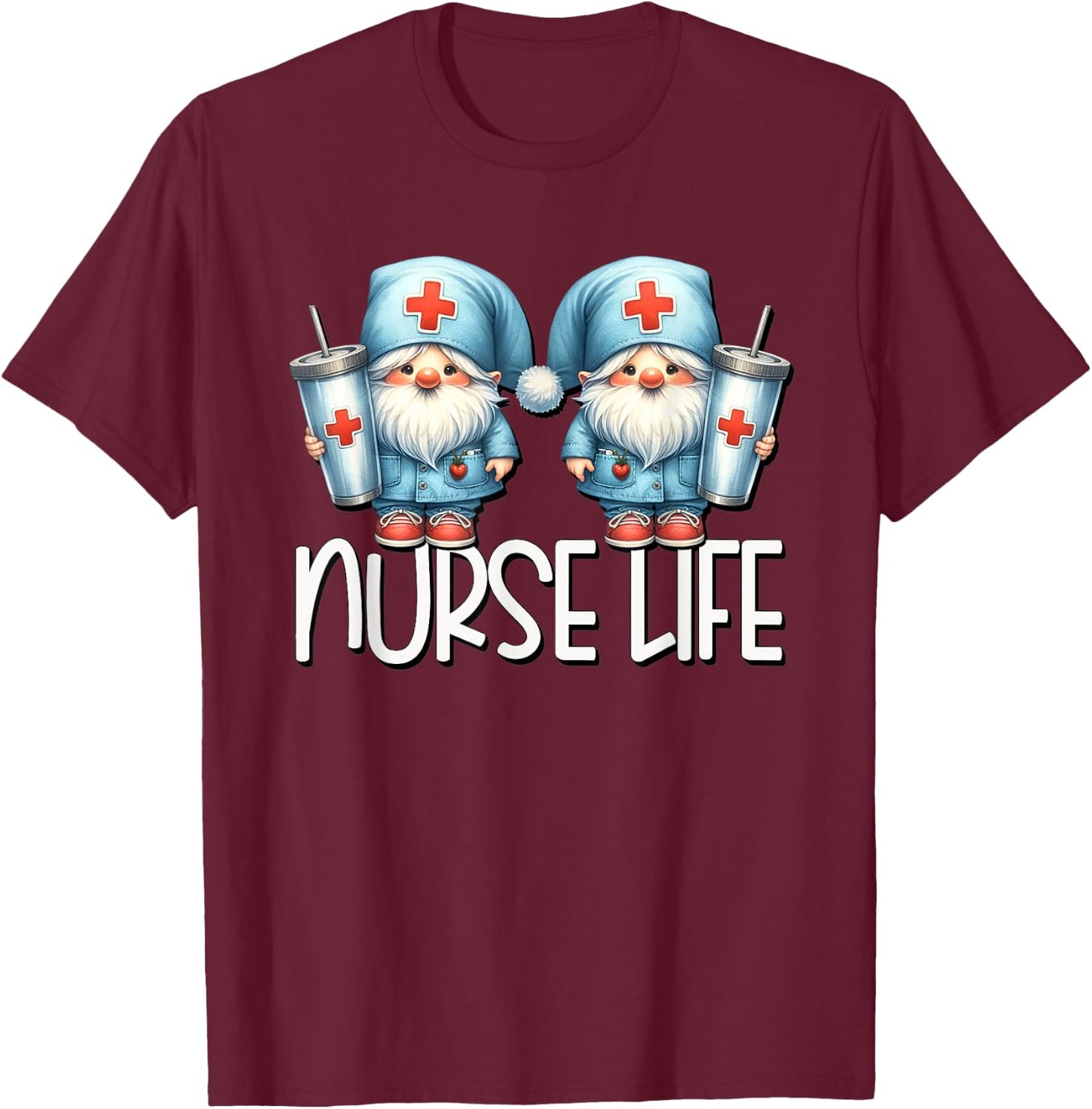 Coffee Nurse Life Needs Coffee Gnome Graphic For Nurses T-Shirt - T-Shirt | Maroon