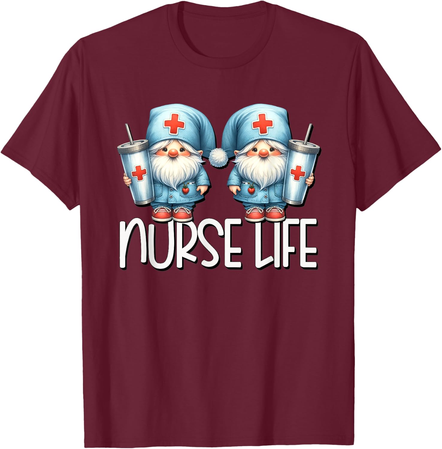 Coffee Nurse Life Needs Coffee Gnome Graphic For Nurses T-Shirt - T-Shirt | Maroon