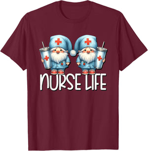 Coffee Nurse Life Needs Coffee Gnome Graphic For Nurses T-Shirt - T-Shirt | Maroon