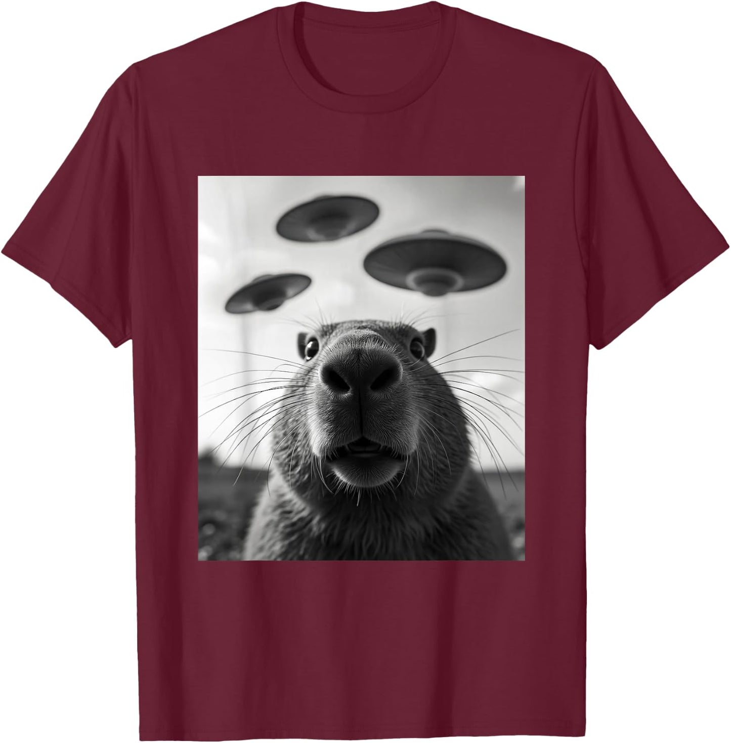 Funny Graphic Costume Weird Cute Capybara Selfie UFO T-Shirt - T-Shirt | Maroon