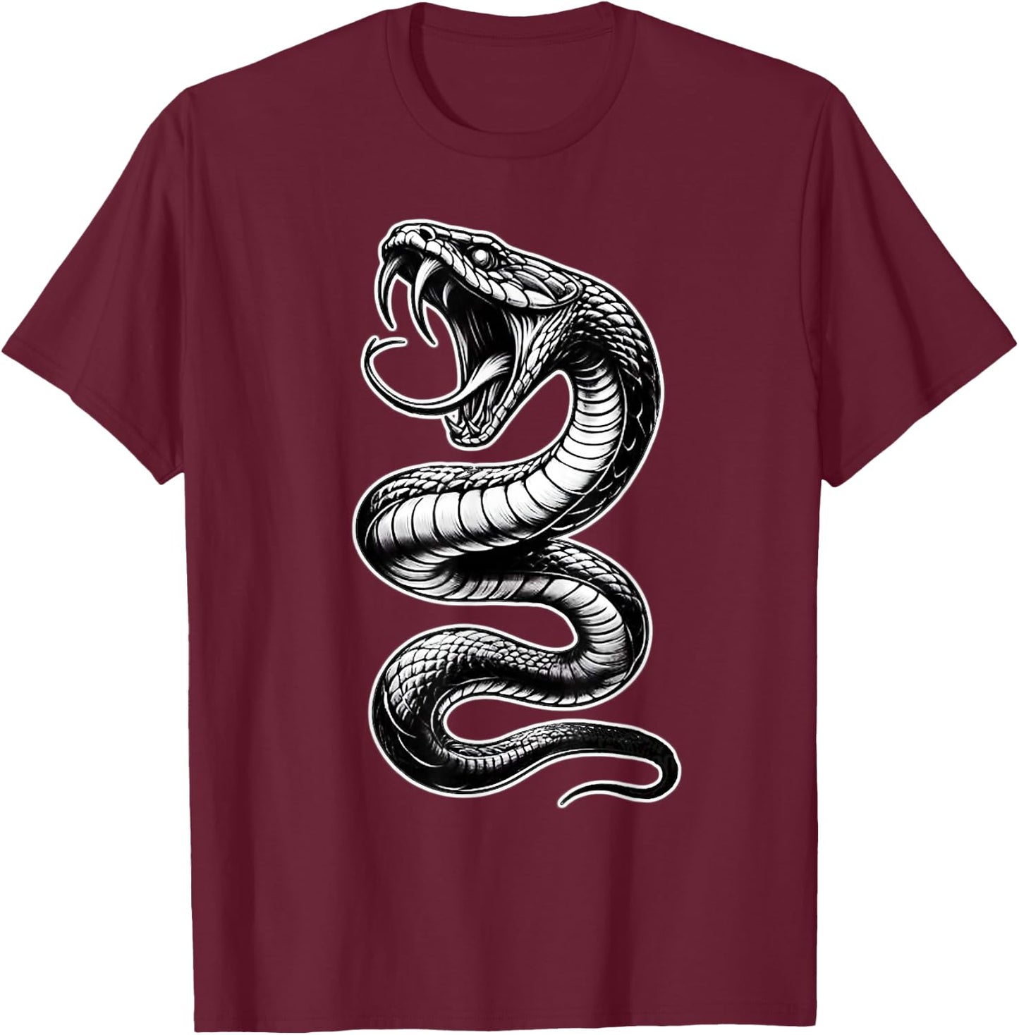 Snake Serpent Coil Cobra Venom Blackwork T-Shirt - T-Shirt | Maroon