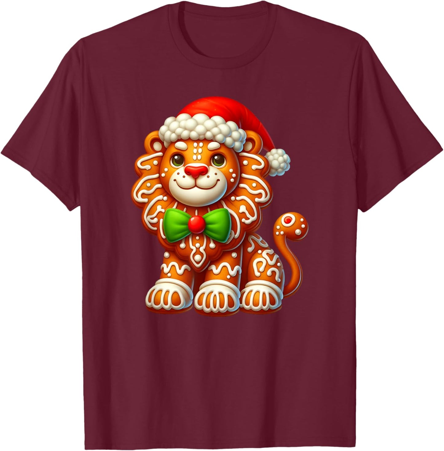 Funny Gingerbread Man Lion Christmas Kids T-Shirt - T-Shirt | Maroon