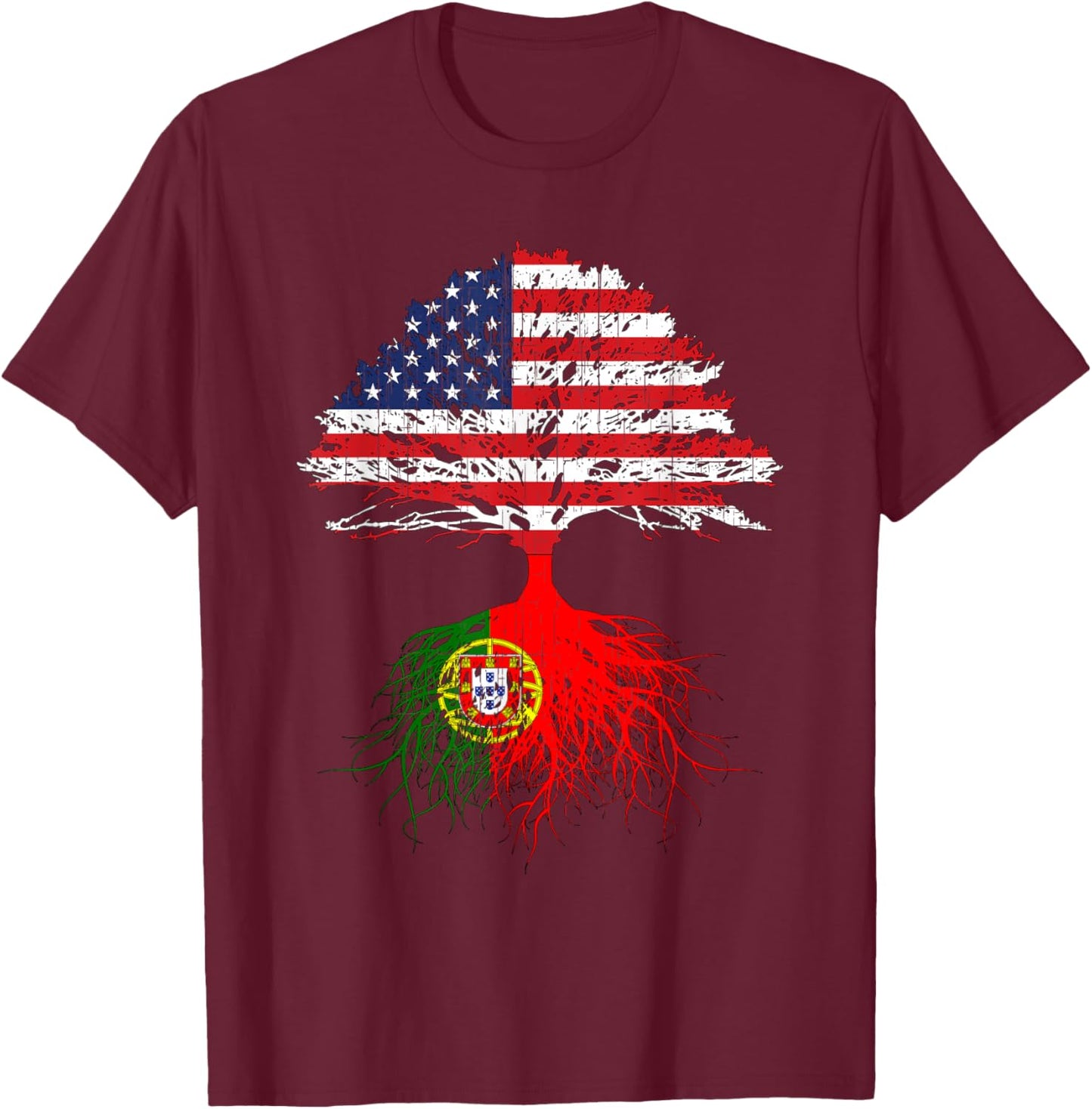 Portuguese Roots American Grown Portugal Flag Shirt Gift T-Shirt - T-Shirt | Maroon