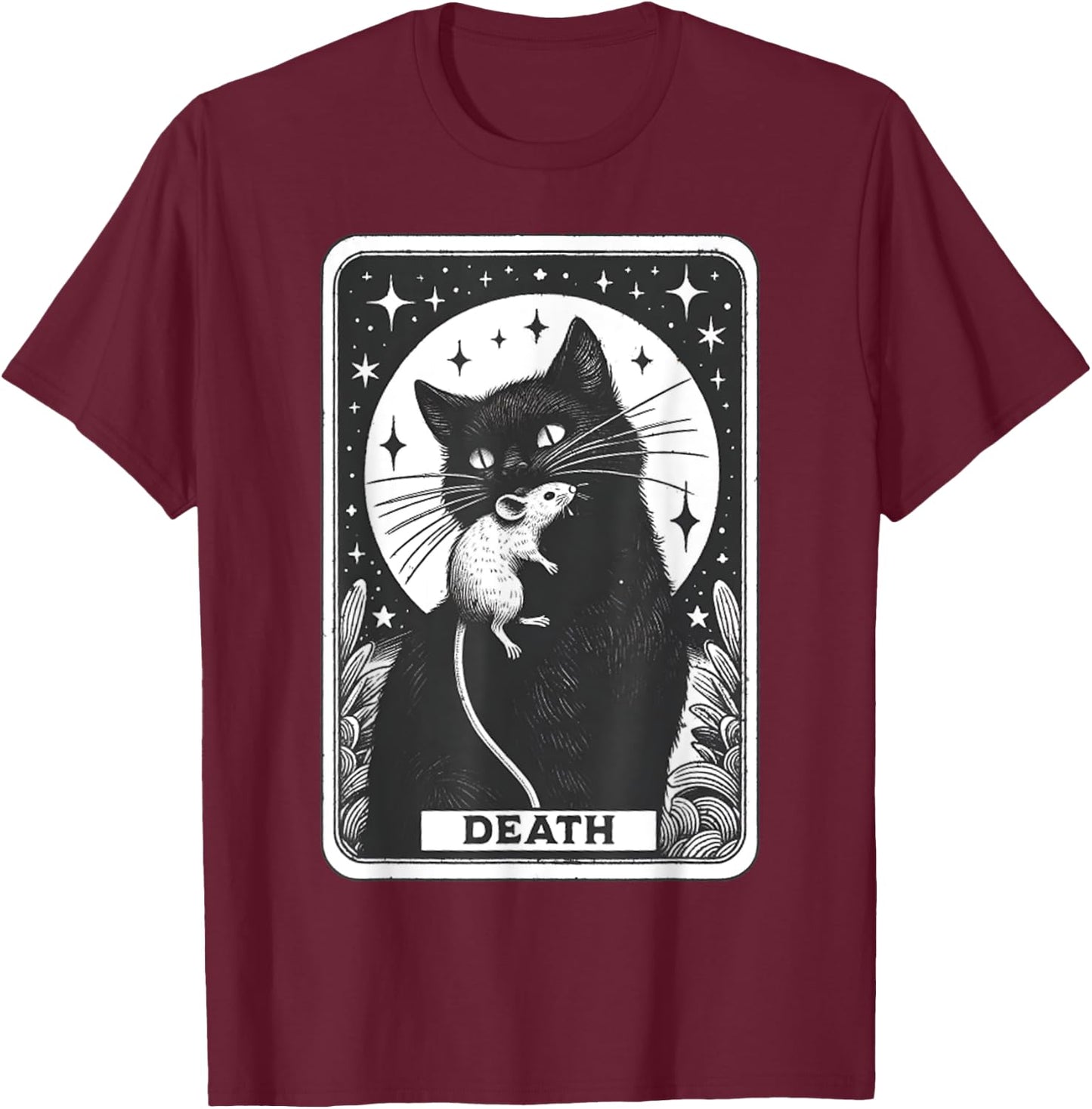 Graphic Cats Lover Moon Death Tarot Card The Cat With Mouse Men Women Girls Kids T-Shirt - T-Shirt | Maroon