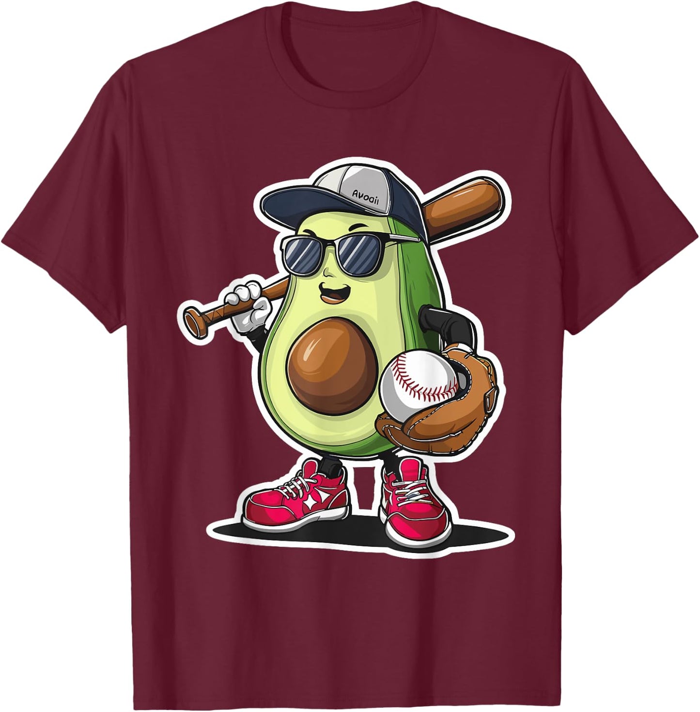 Sport Fruit Avocado Softball Cute Avocado Baseball Player T-Shirt - T-Shirt | Maroon