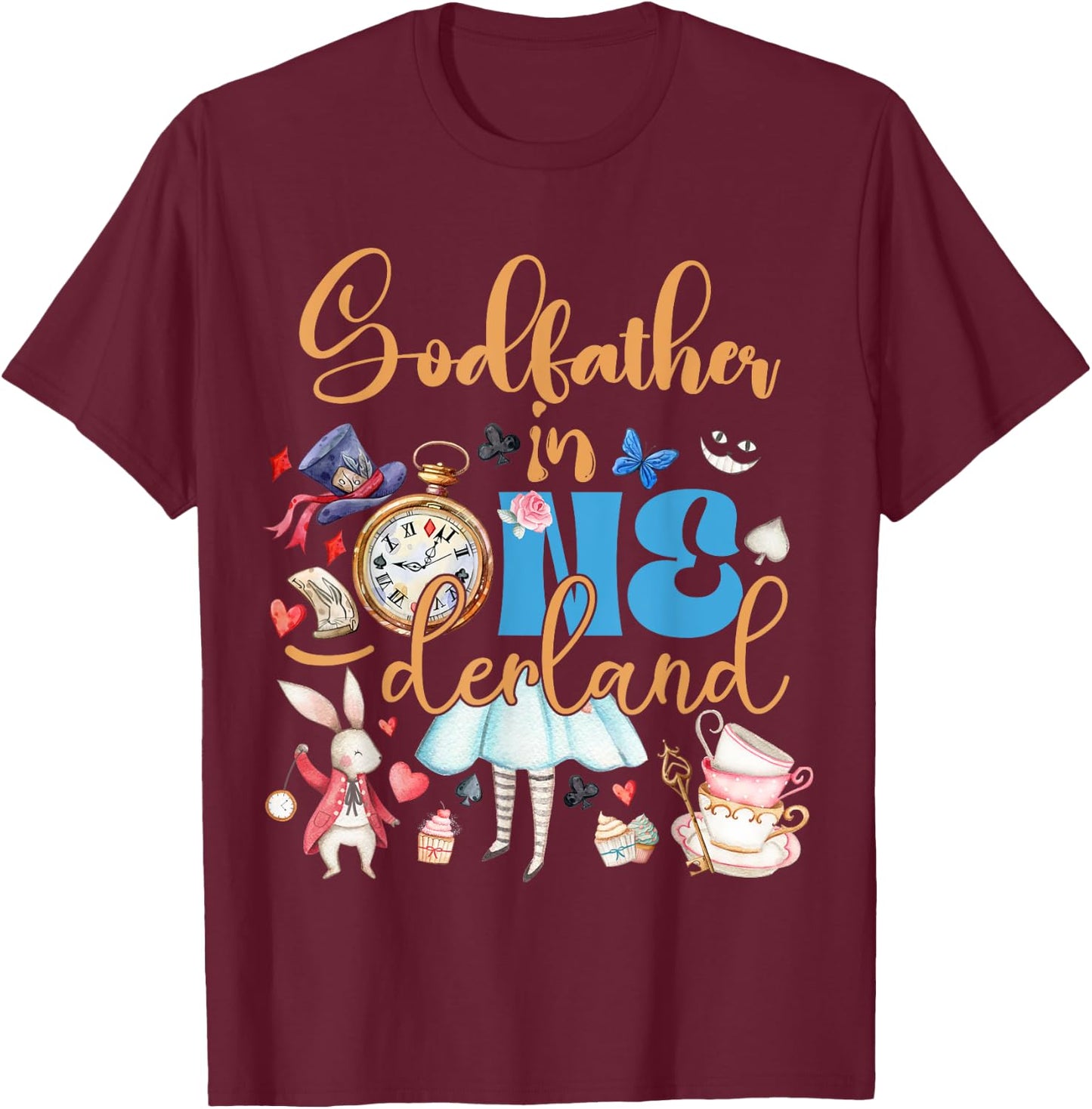 Alice Godfather in ONEderland Birthday Family T-Shirt - T-Shirt | Maroon