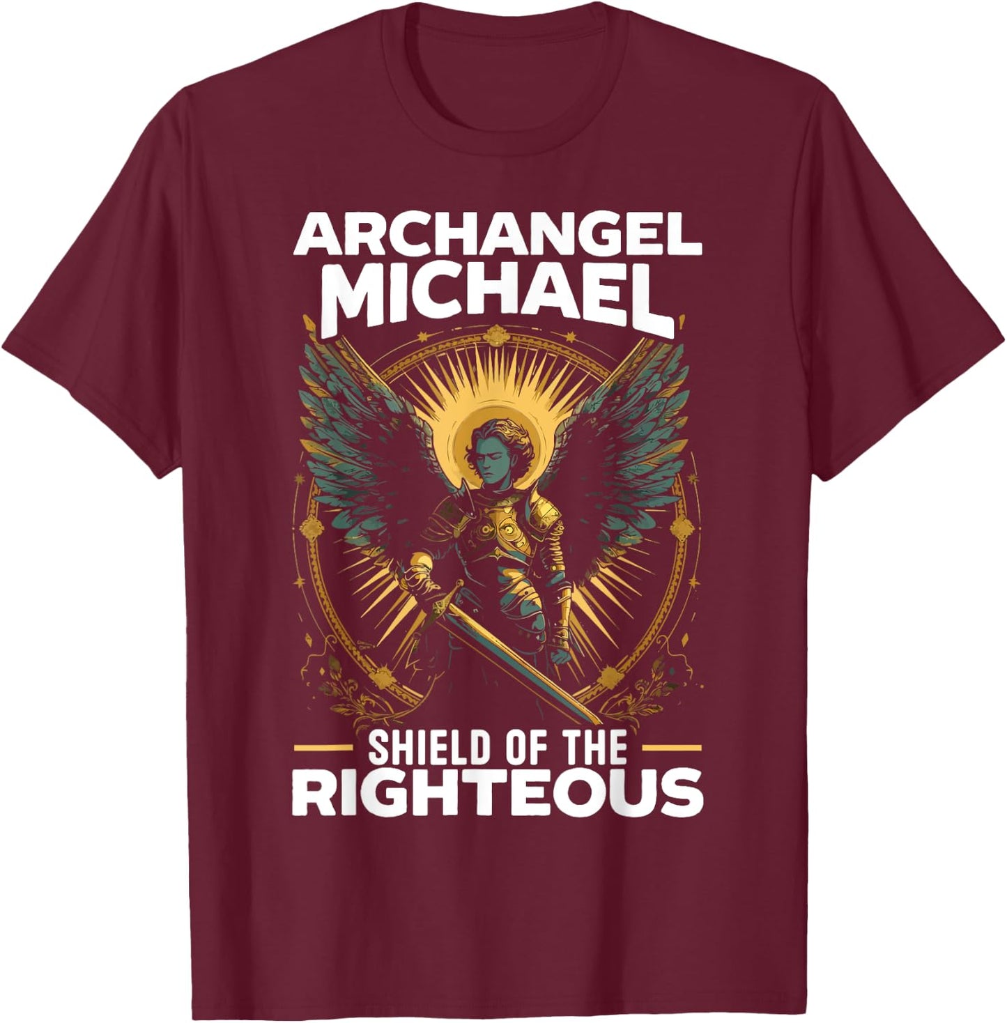 Archangel Michael Catholic Christianity Guardian Angel T-Shirt - T-Shirt | Maroon