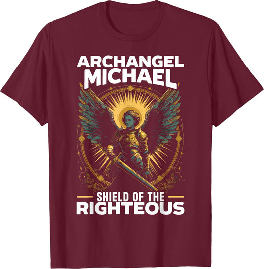 Archangel Michael Catholic Christianity Guardian Angel T-Shirt - T-Shirt | Maroon