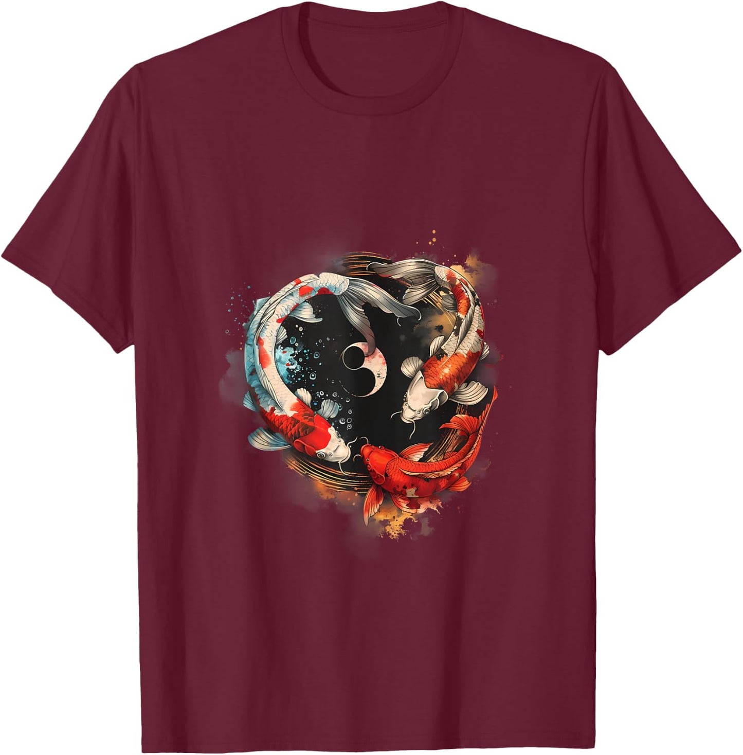 Koi Japanese Koi Carp Fish Yin Yang Asian Carp Koi Fish T-Shirt - T-Shirt | Maroon