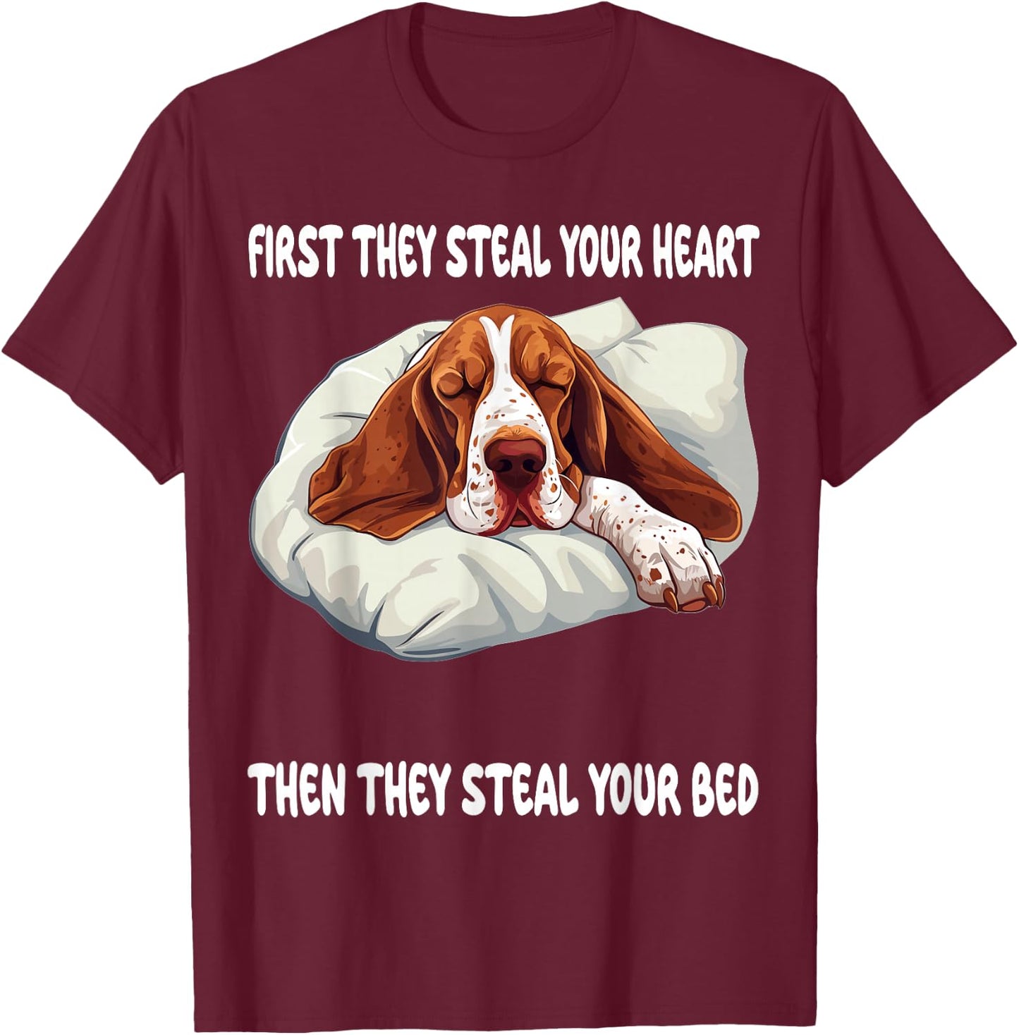 Basset Hound Sleeping Pajamas Nightgown T-Shirt - T-Shirt | Maroon