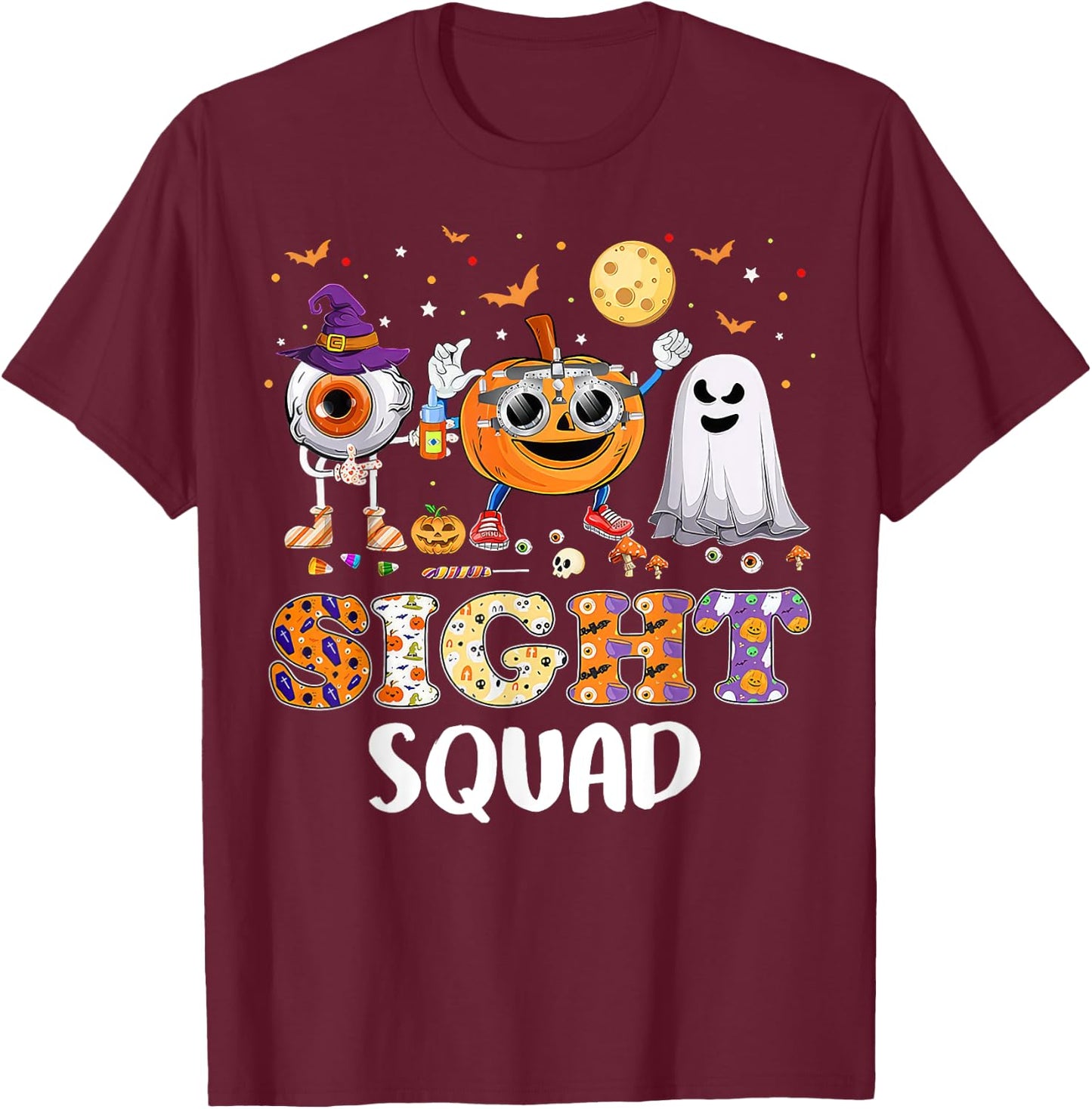 Optometrist Sight Squad Pumpkin Ghost Halloween Costume T-Shirt - T-Shirt | Maroon