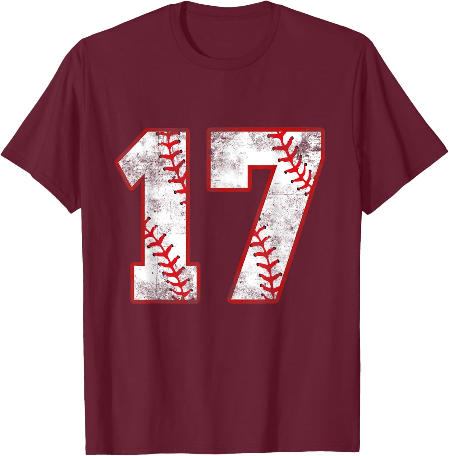 17 Year Old Baseball Player Sports 17 Jersey 17th Birthday T-Shirt - T-Shirt | Maroon