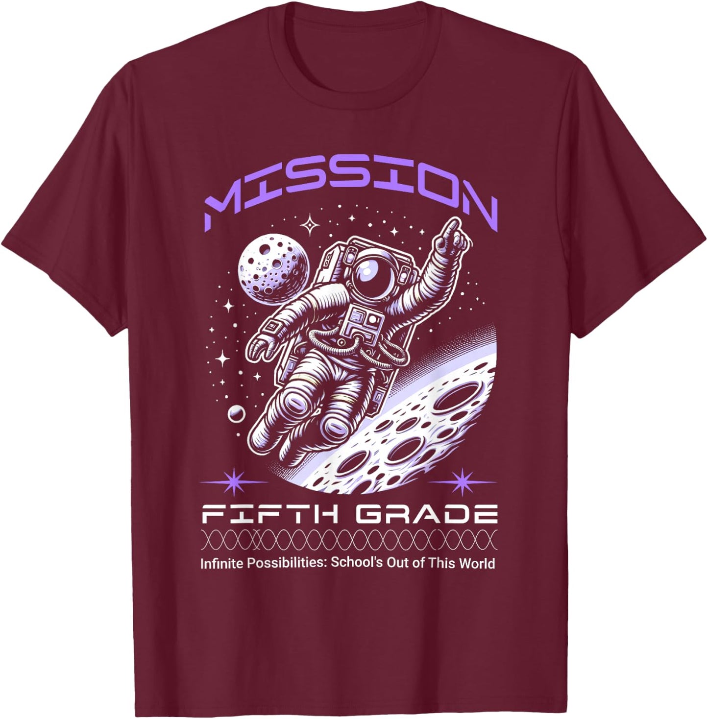 Fifth Grade Back To School Space Rocket Astronaut T-Shirt - T-Shirt | Maroon