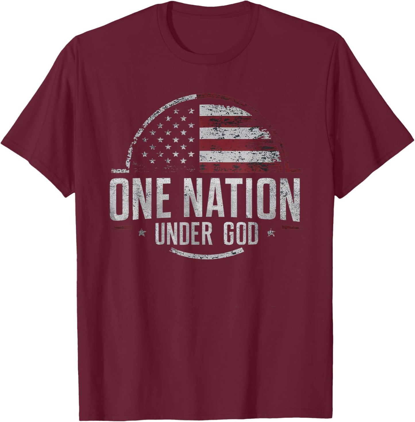 Patriotic One Nation Under God American Flag Design Men T-Shirt - T-Shirt | Maroon