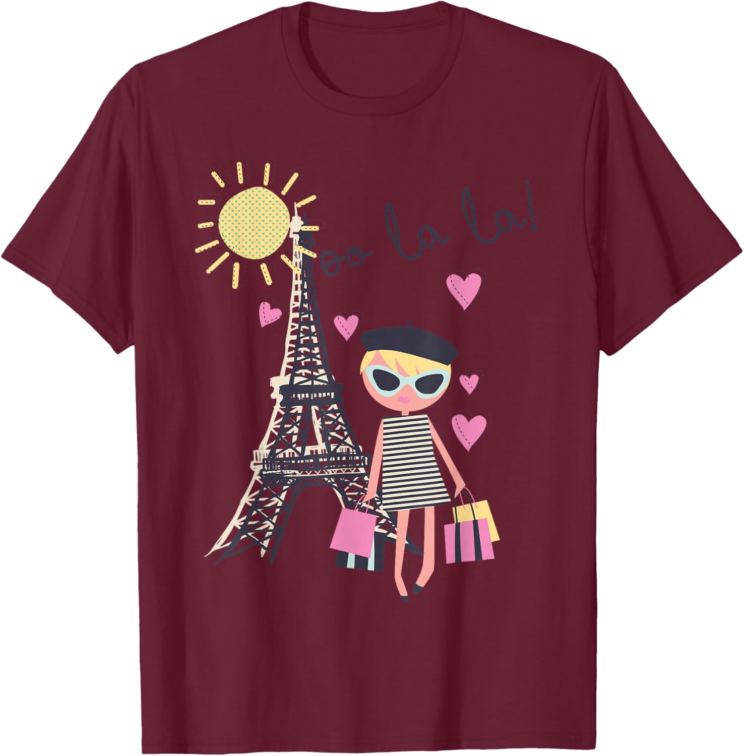 Paris France Eiffel Tower Retro Souvenir Gift Girl Women Men T-Shirt - T-Shirt | Maroon