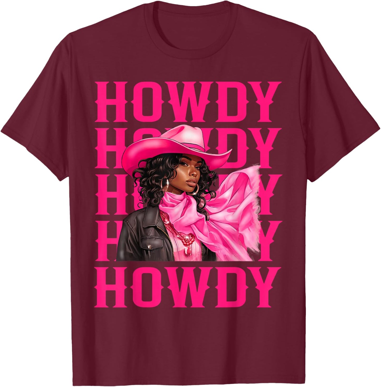 Howdy Western Cowgirl African American Black Women Girls T-Shirt - T-Shirt | Maroon