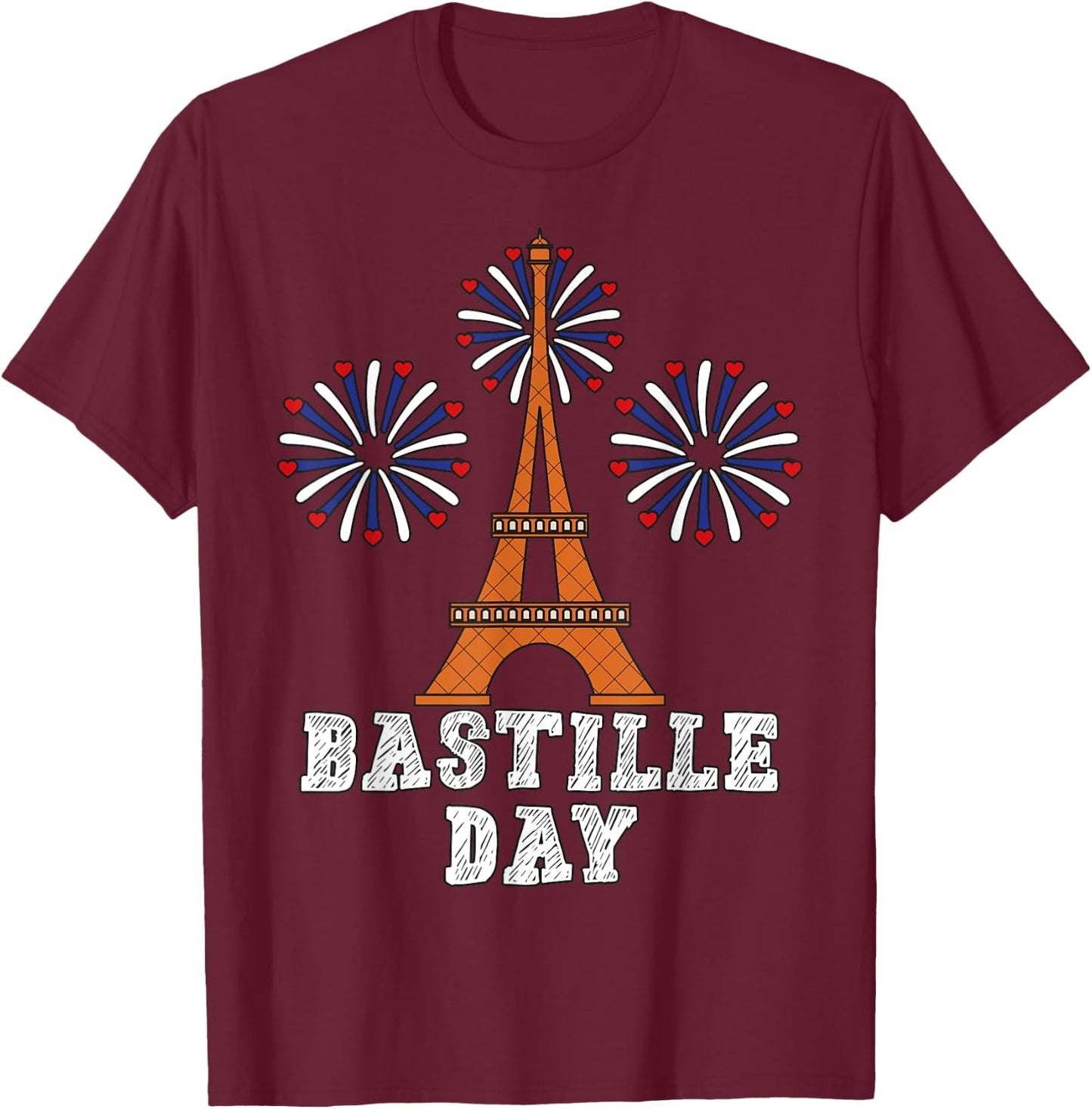 Bastille Day French Flag Eiffel Tower Firecracker 14th July T-Shirt - T-Shirt | Maroon