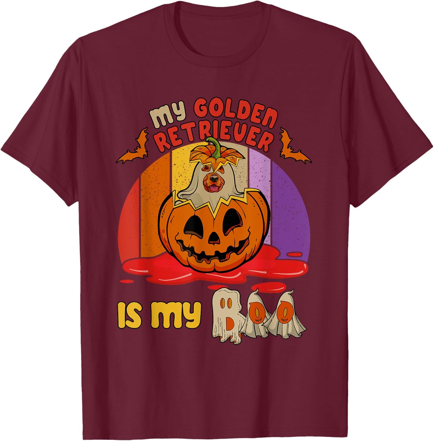 Vintage Retro My Golden Retriever Is My Boo Halloween Dog T-Shirt - T-Shirt | Maroon