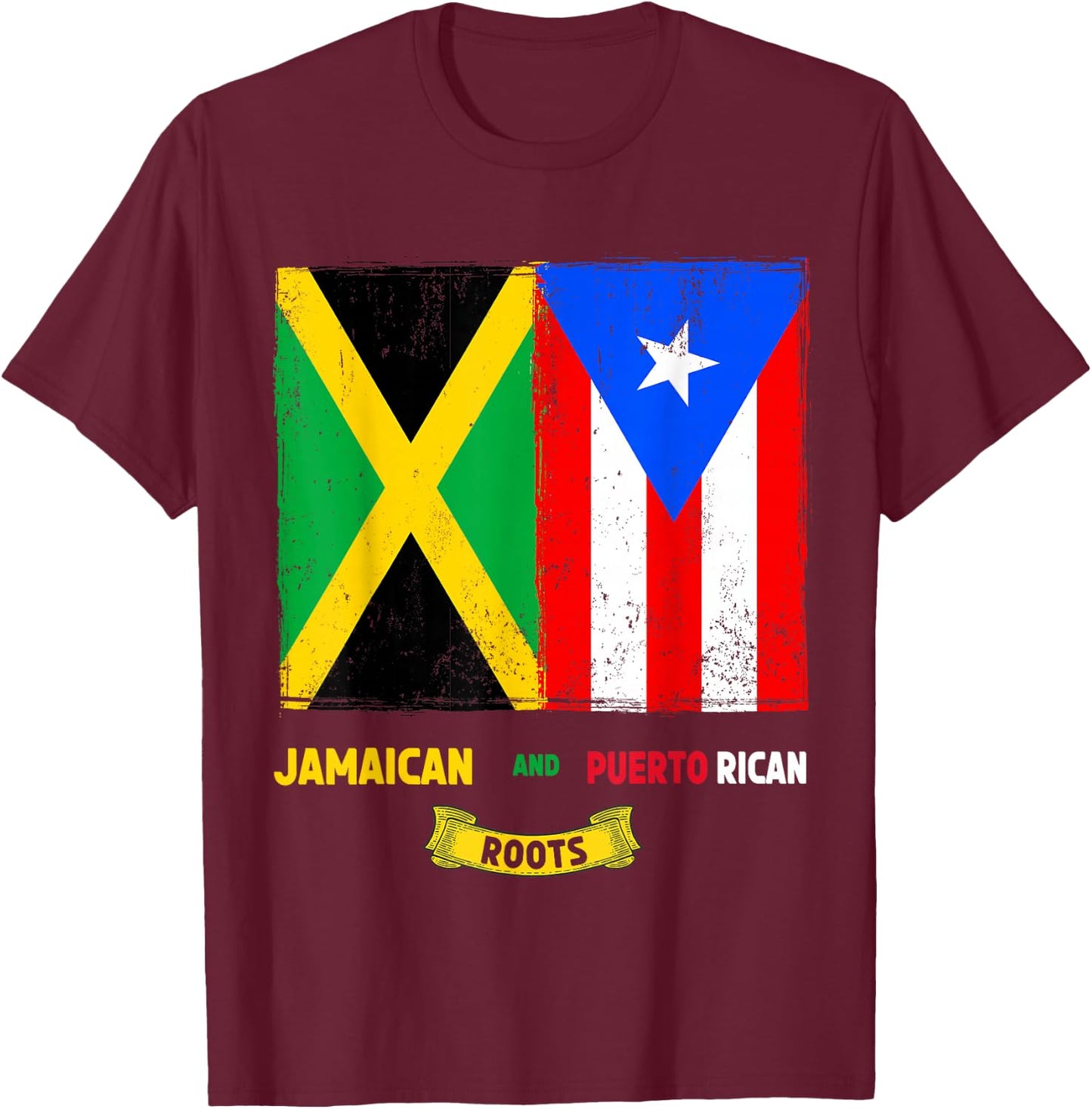 Puerto Rican & Jamaica Flag Outfit Idea For Kids & Boricua T-Shirt - T-Shirt | Maroon