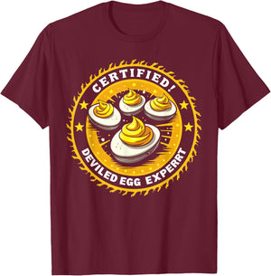 Certified Deviled Egg Expert Funny Food Lover T-Shirt - T-Shirt | Maroon