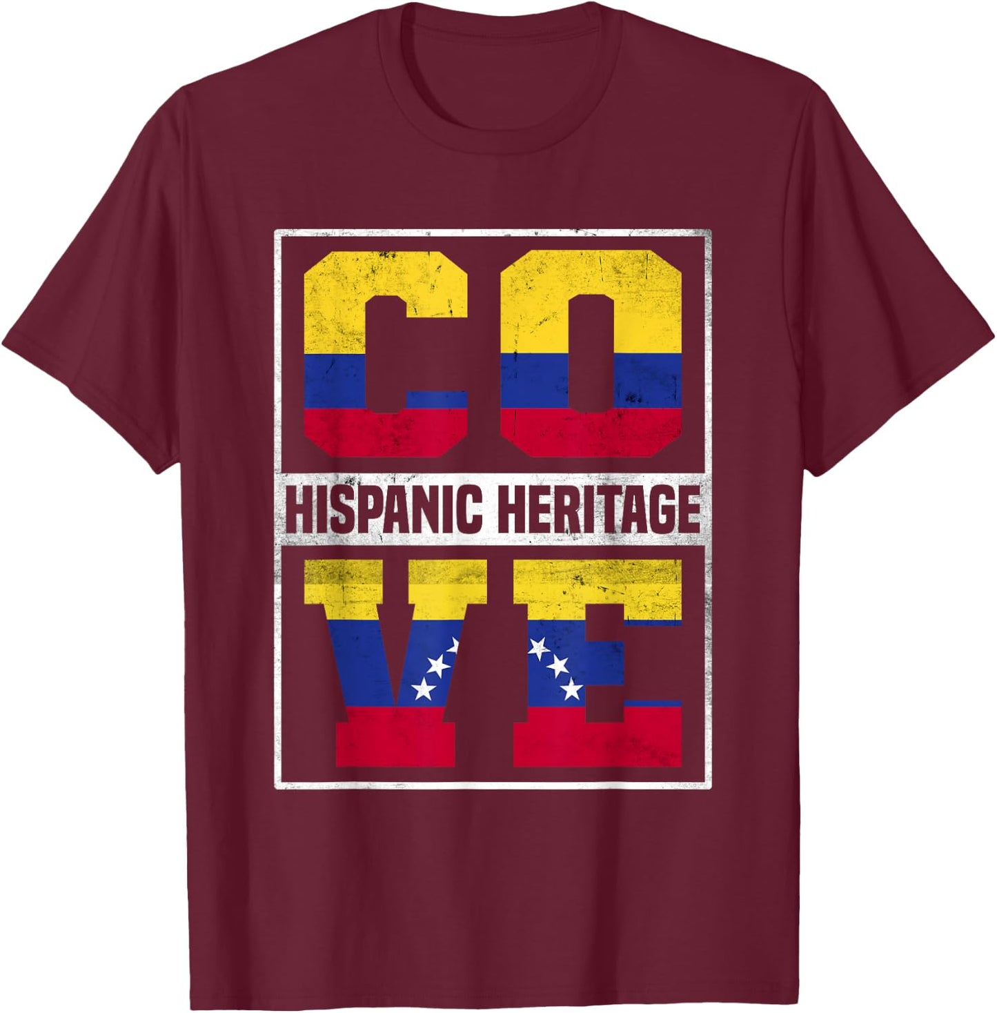 Proud Colombian Venezuelan Hispanic Heritage Month T-Shirt - T-Shirt | Maroon