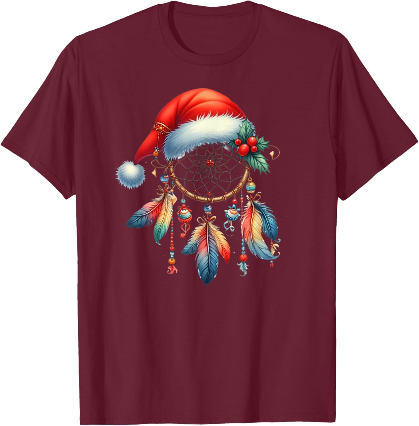 Funny Xmas Bohemian Feather Dreamcatcher Funny Kid Christmas T-Shirt - T-Shirt | Maroon