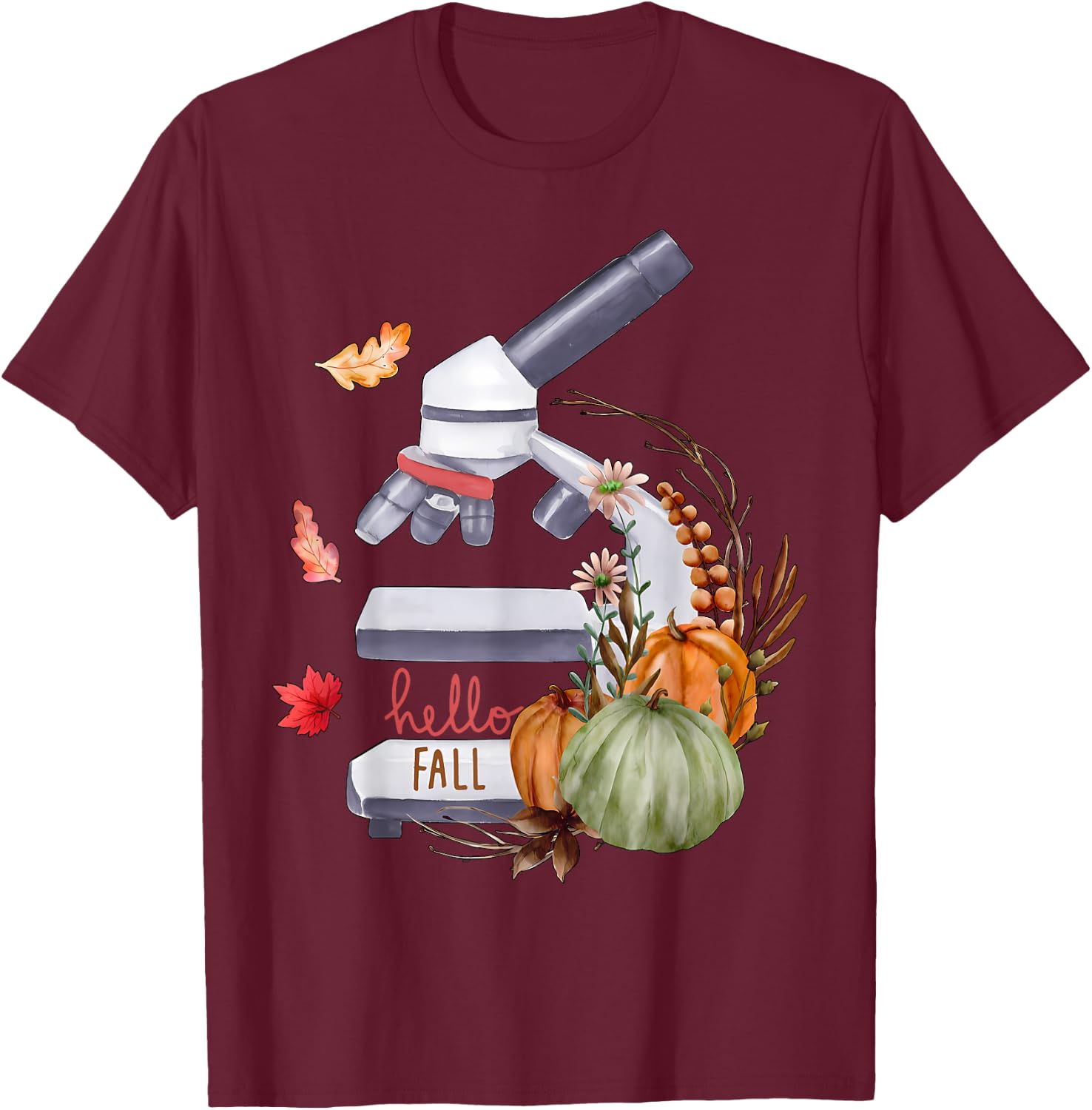Microscope Flower Pumpkin Microbiology Biology Thanksgiving T-Shirt - T-Shirt | Maroon