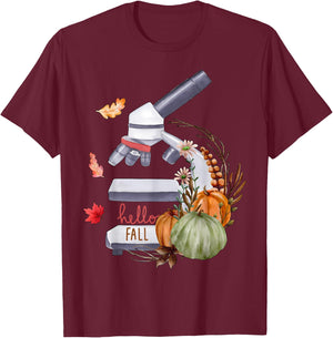 Microscope Flower Pumpkin Microbiology Biology Thanksgiving T-Shirt - T-Shirt | Maroon