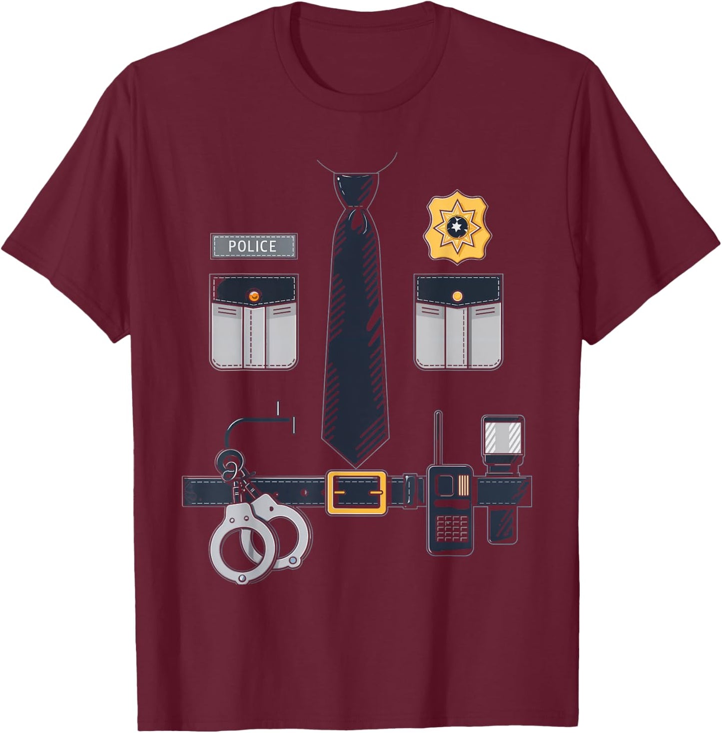 Police Officer Costume Police Badge Cop Halloween T-Shirt - T-Shirt | Maroon