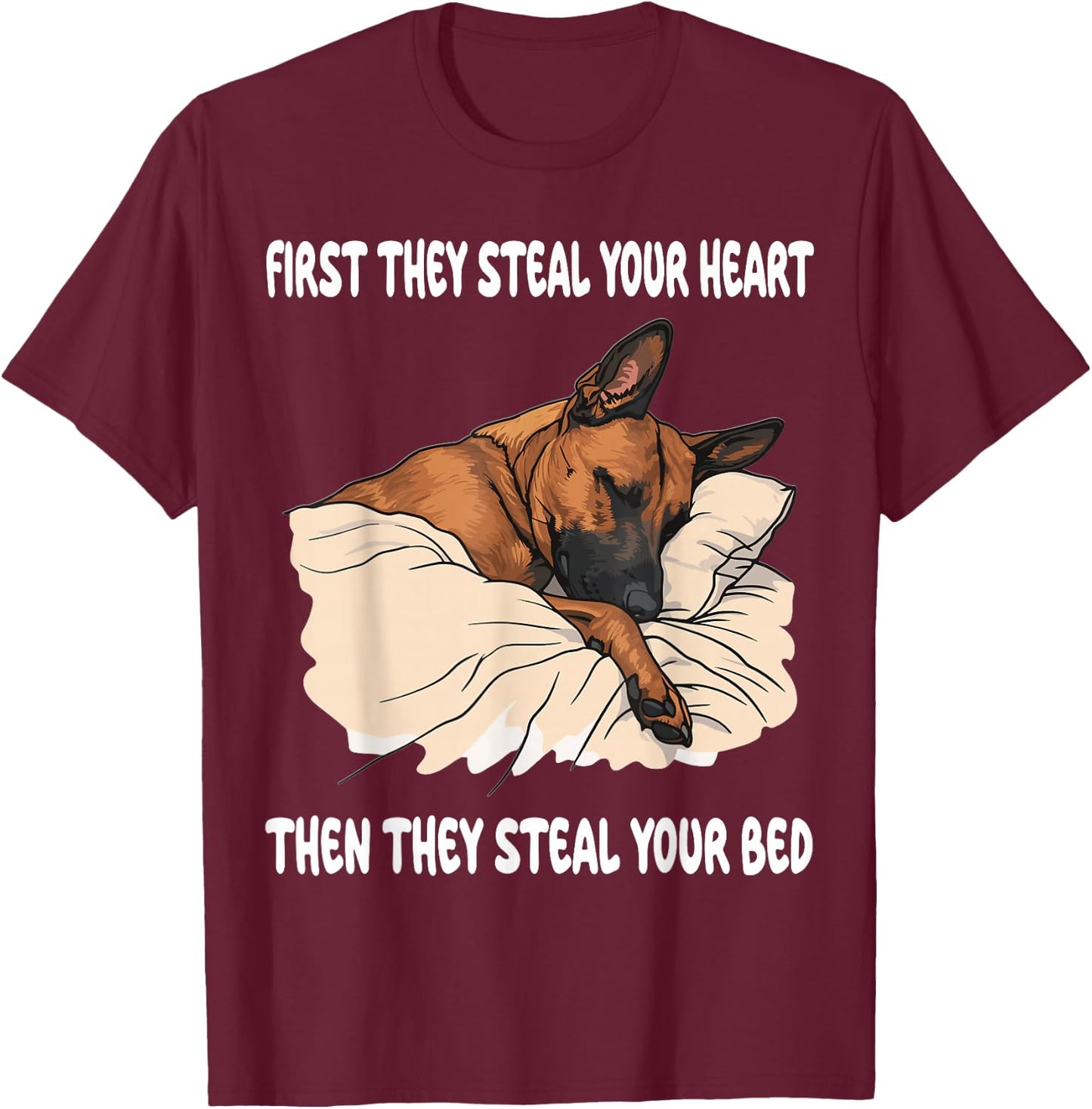 Belgian Malinois Sleeping Pajamas Nightgown T-Shirt - T-Shirt | Maroon
