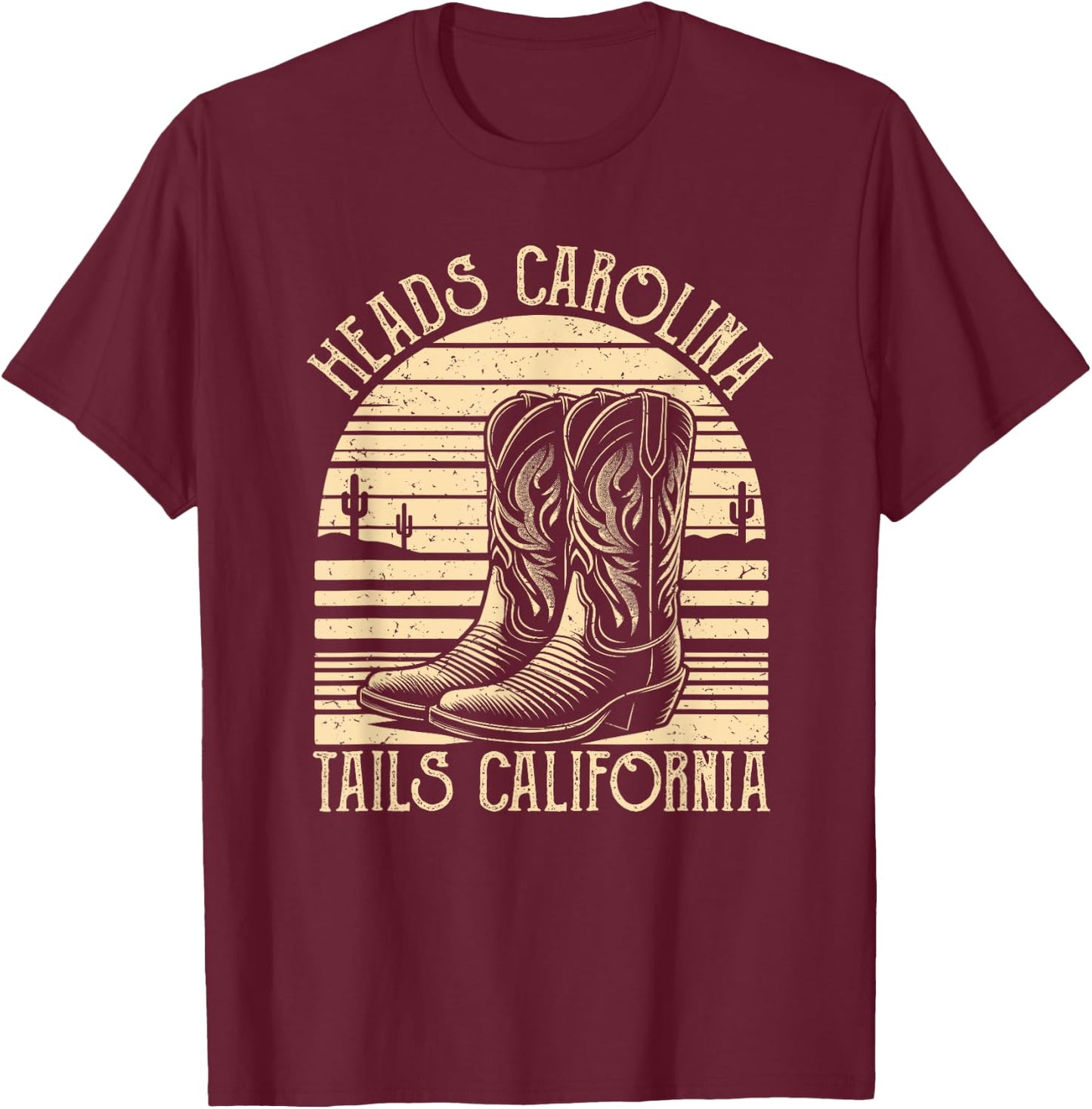 Heads Carolina Tail California Retro Vintage Country T-Shirt - T-Shirt | Maroon